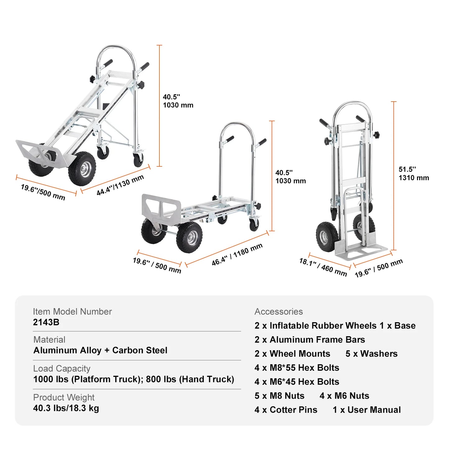 SucceBuy Aluminum Folding Hand Truck Heavy Duty Industrial Collapsible Dolly Cart for Moving in Warehouse Supermarket