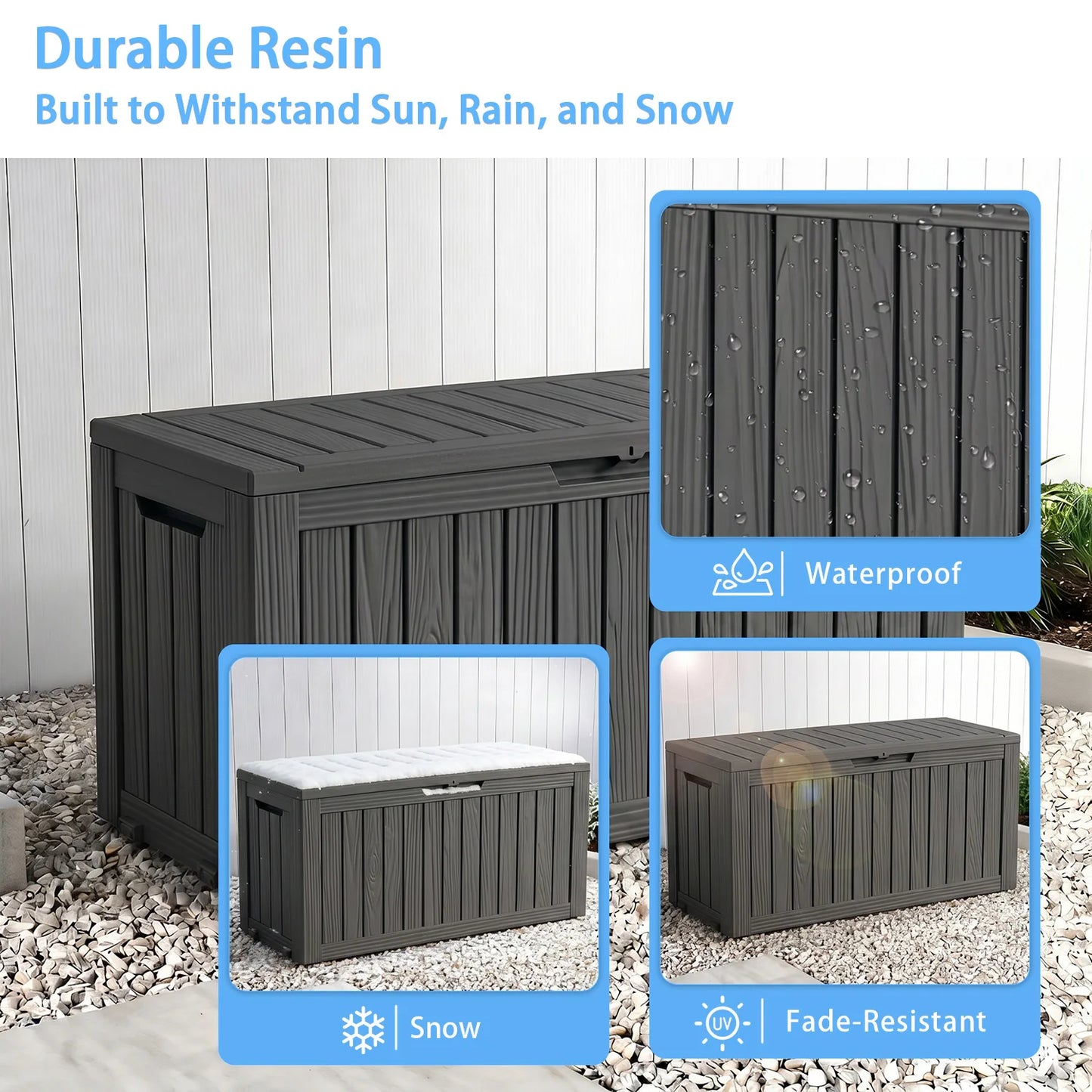 75 Gallon Black Outdoor Storage Box Waterproof Resin Deck Box with Wheels Lockable Patio Garden Storage Container for Cushions Tools Pool Supplies