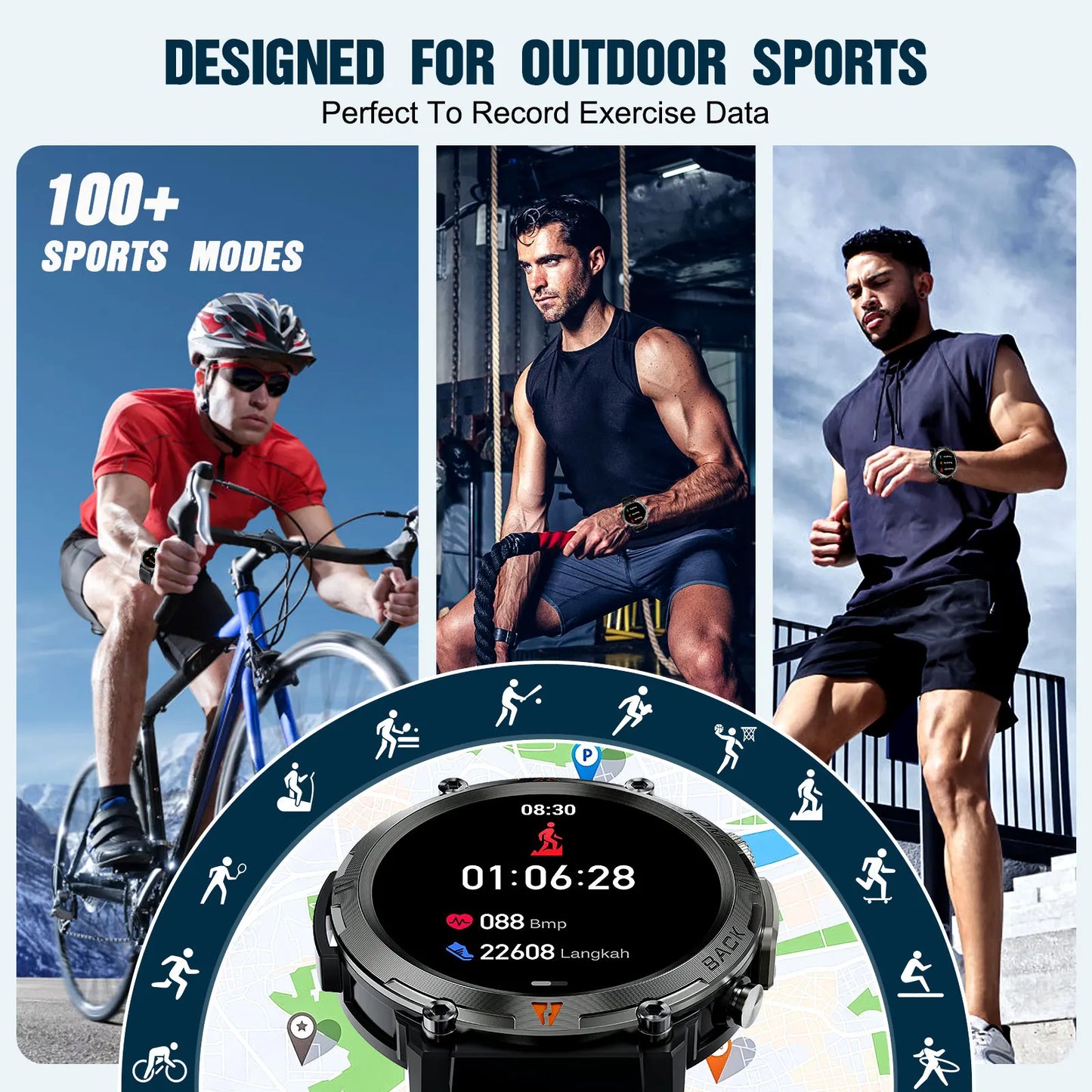LaNikar KE3 Black Bluetooth Call Smart Watch Men Full Touch Screen Health Monitor With Flashlight Men SmartWatch For ios  Androi