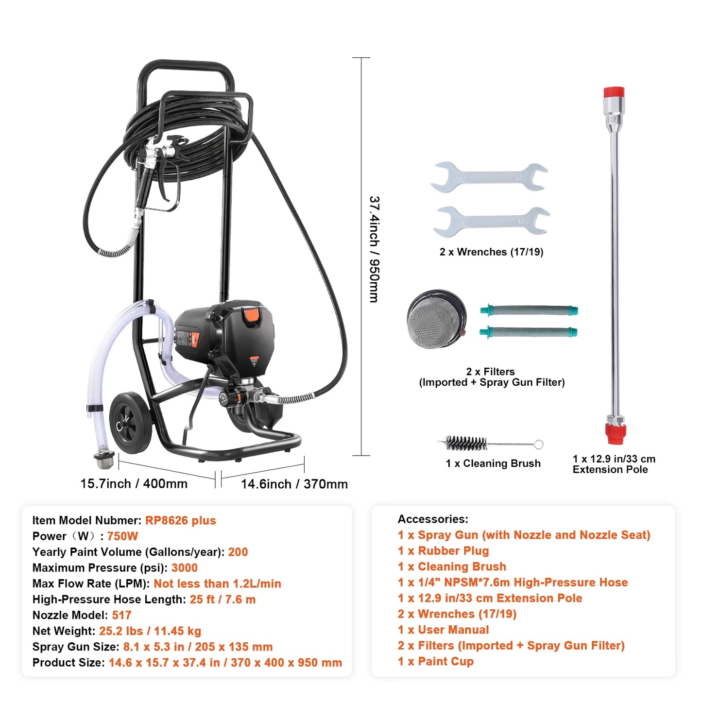 SucceBuy 750W 950W Airless Paint Sprayer 3000PSI High Efficiency Electric Airless Sprayer Handheld Paint Sprayers Home Interior