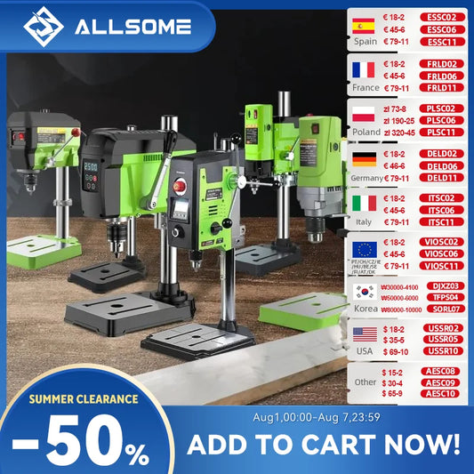 ALLSOME Mini Bench Drill Bench Drilling Machine Variable Speed Drilling Chuck 1-16mm For DIY Wood Metal Electric Tools