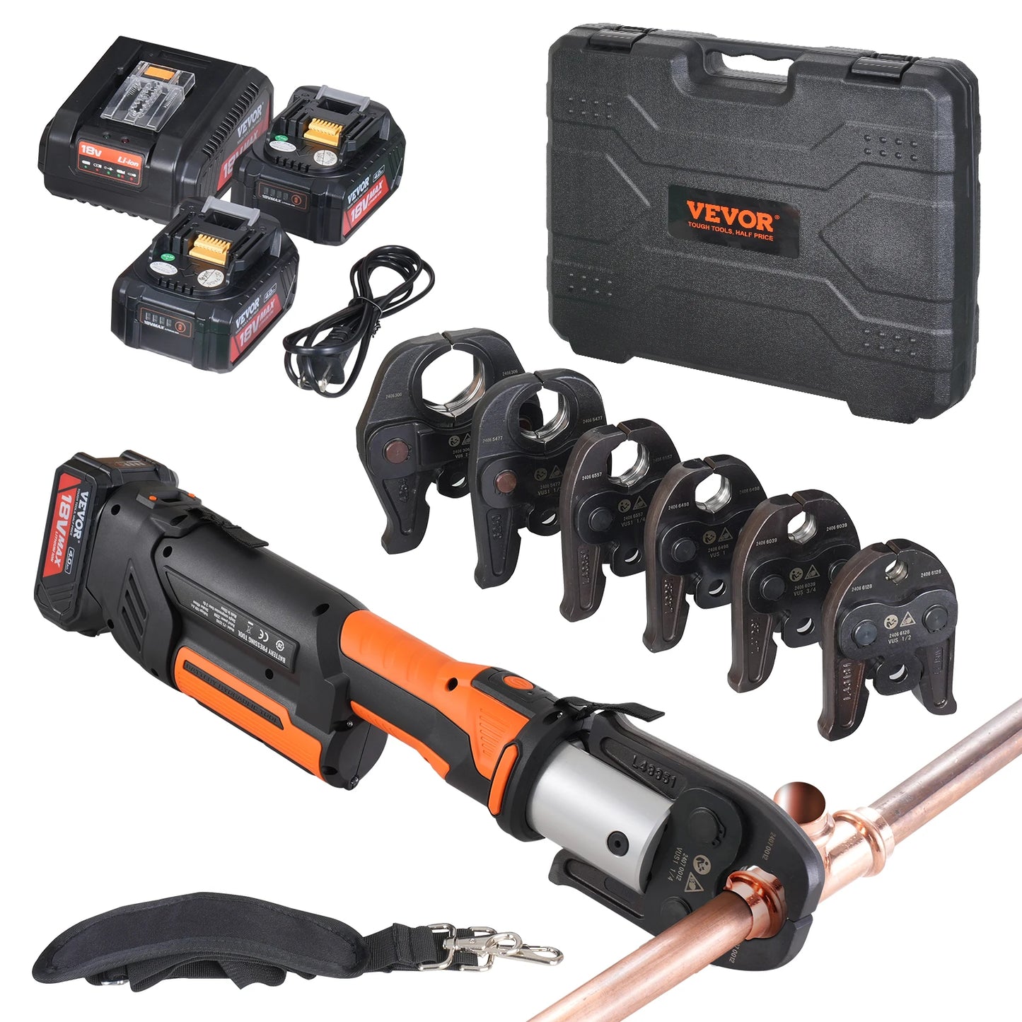 SucceBuy Press Tool 18V Electric Pipe Crimping Tool for 1/2” 3/4” 1” 1-1/4" 1-1/2" 2" Copper Pipes Press Tool w/ Brushless Motor