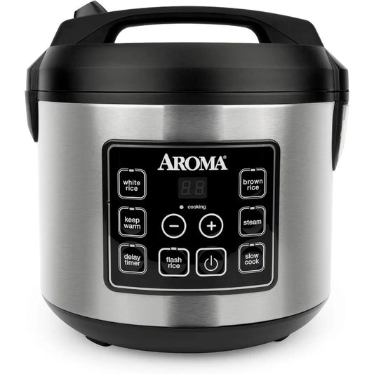 20 Cup Cooked 10 Cup Uncooked Digital Rice Cooker with Slow Cooking and Food Steaming Functions Stainless Steel Exterior for Ho