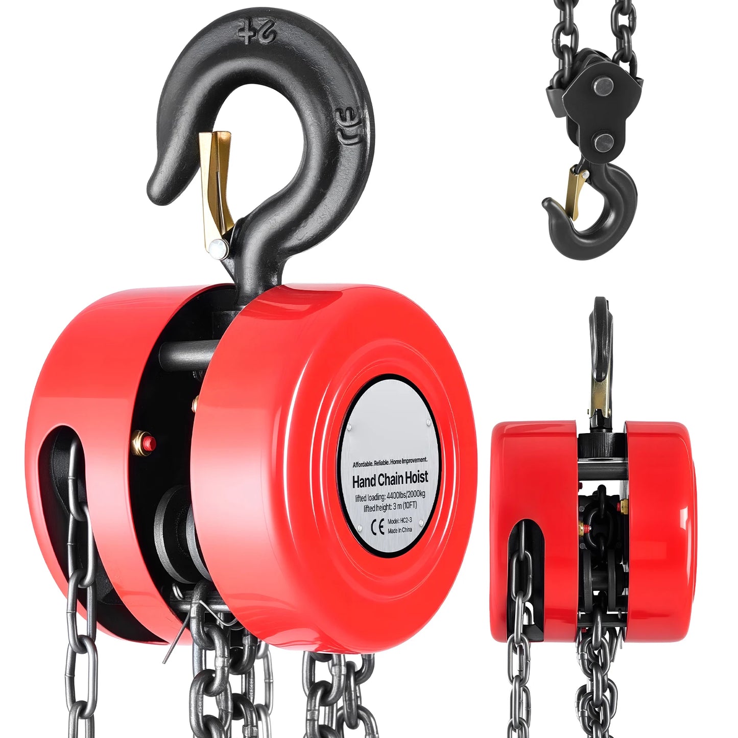 SucceBuy 1T/2T Hand Chain Hoist Manual Chain Block with 8/10/20 ft Lifting Height Pulley Hoist for Garage Warehouse Machinery