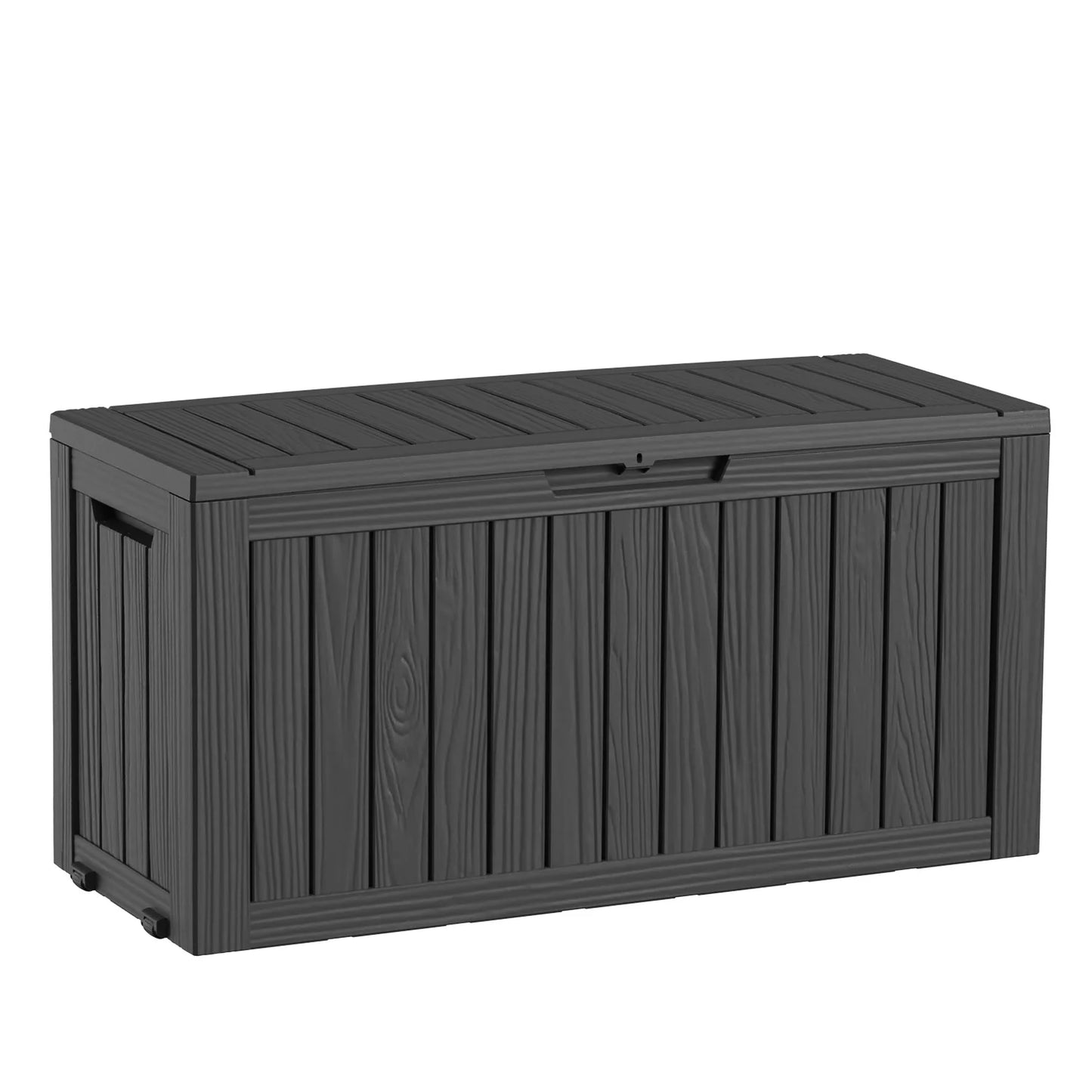 75 Gallon Black Outdoor Storage Box Waterproof Resin Deck Box with Wheels Lockable Patio Garden Storage Container for Cushions Tools Pool Supplies