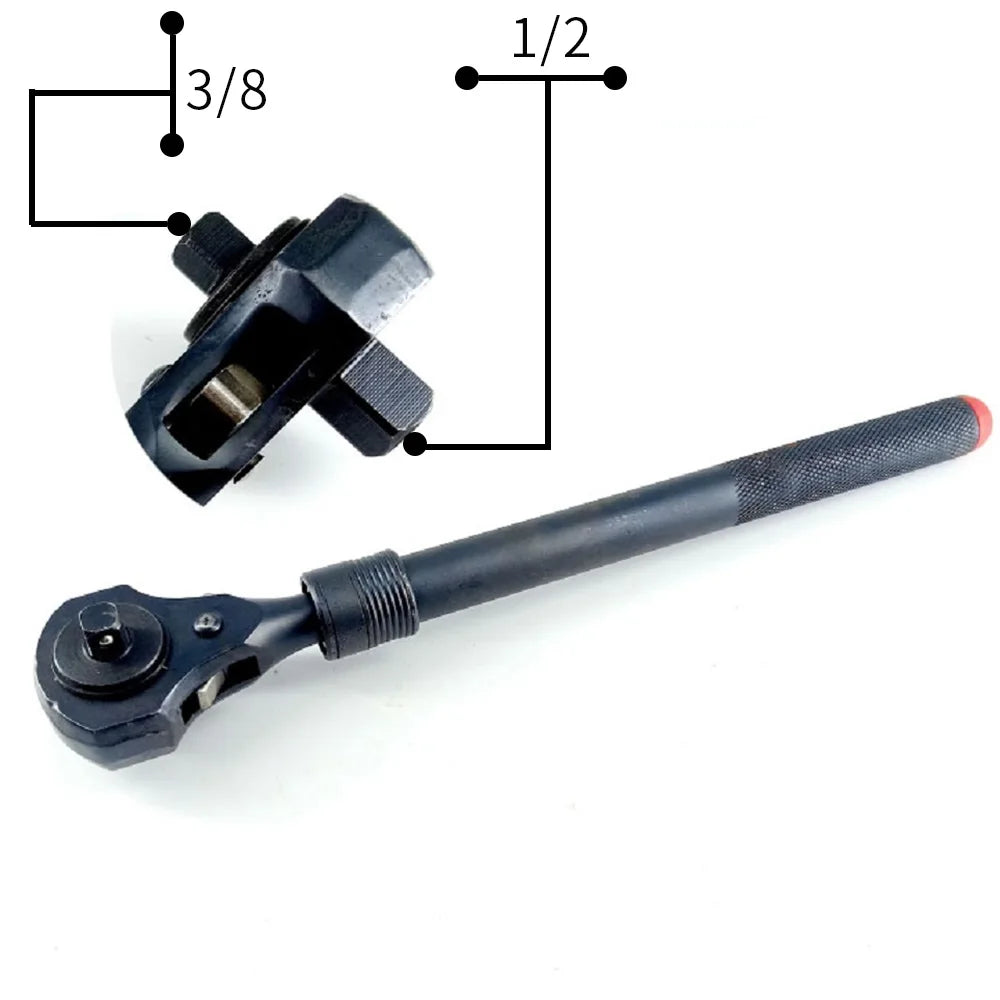 1/2in.& 3/8in Dual Head Ratchet Handle -Telescopic Black Ratchet Spanner with Hammer Function