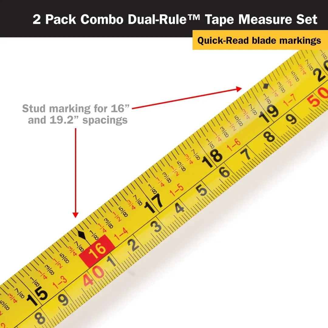 Tape Measure Set with Easy-Read Markings and Durable Case, 12-Foot and 25-Foot, 2-Piece