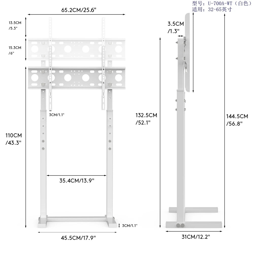 UNHO höhenverstellbarer mobiler TV-Ständer, geeignet für 32-85-Zoll-LED-LCD-Bildschirm, porenfreie Installation, kompatibel mit Panel-TV, Spielmonitorständer, VESA-Standard 600 × 400 mm, maximale Tragfähigkeit 40 kg / 8