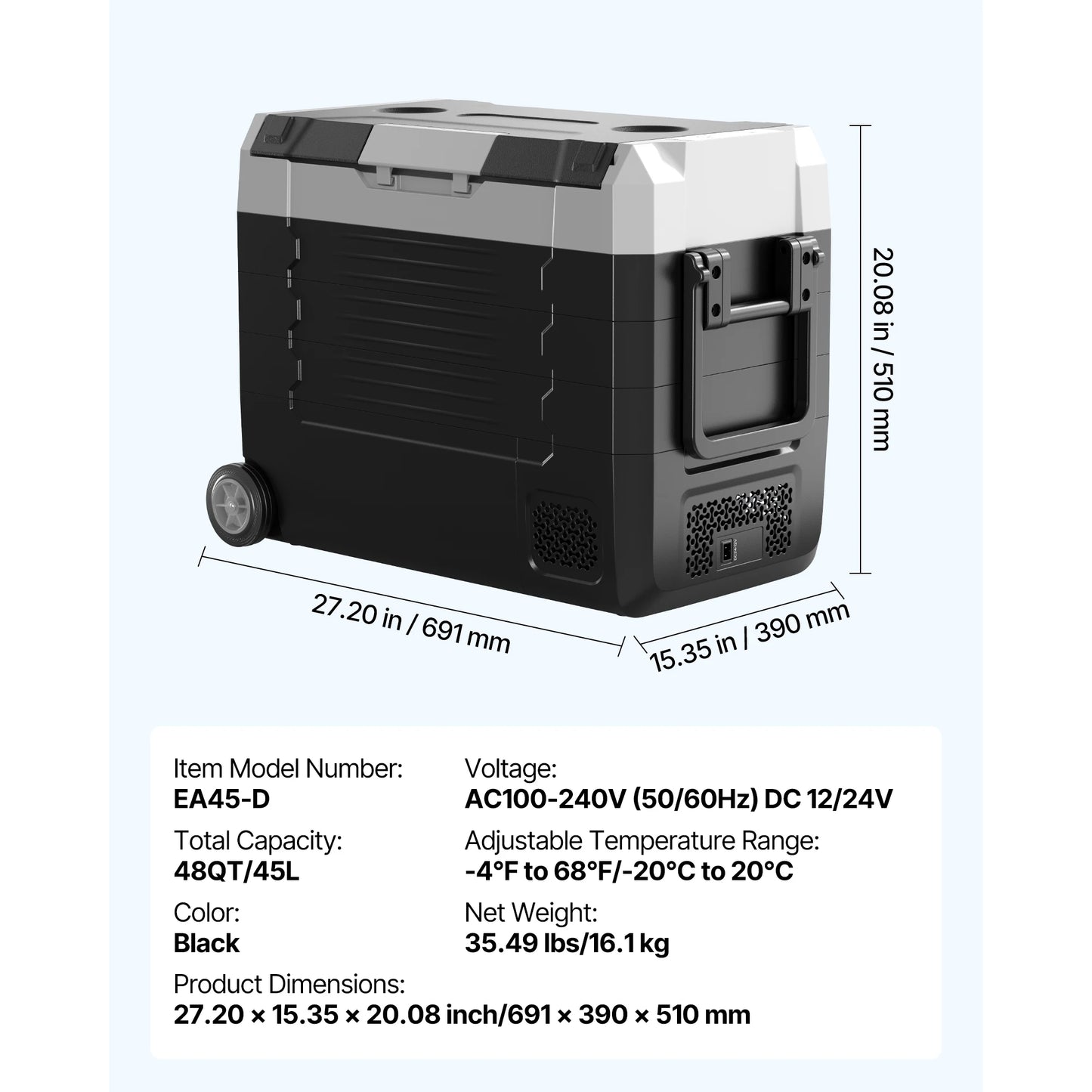 SucceBuy 35L 45L 55L Portable Foldable Handle Car Refrigerator with Wheel -4°F to 68°F Truck Refrigerator with APP Control Compressor Freezer for Camping Picnics Car Home Traval