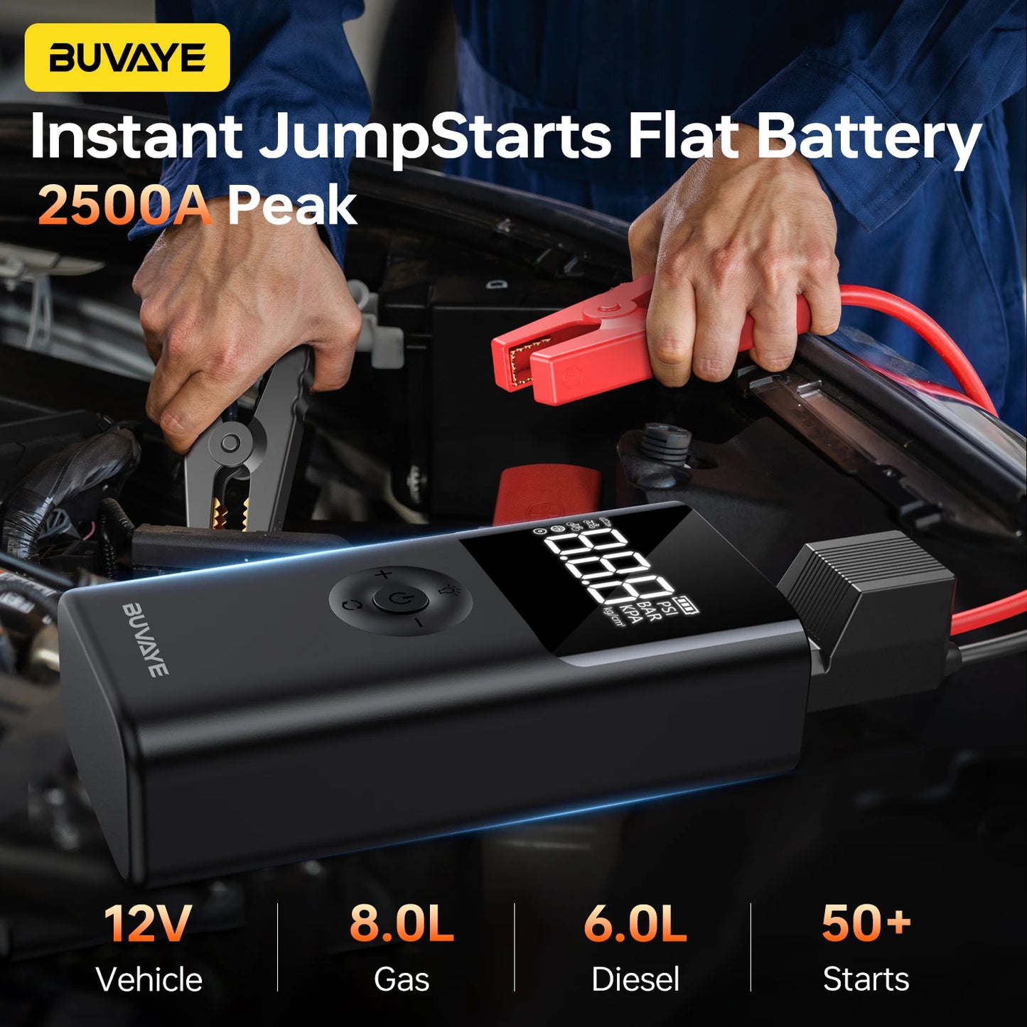 BUVAYE 12V Jump Starter With 150 PSI Air Compressor