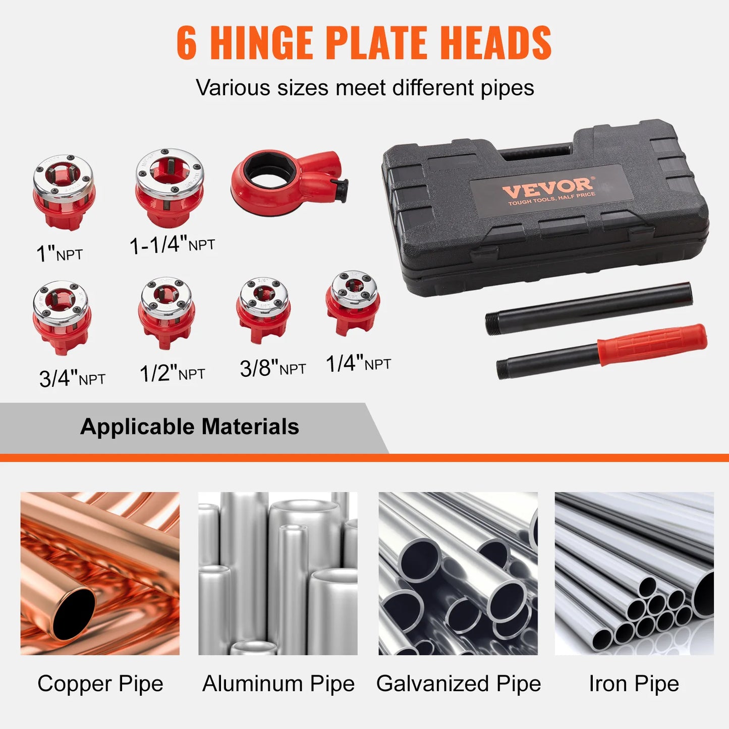 SucceBuy Manual Pipe Threader Ratchet Tool Portable Pipe Threading Set w/ 6PCS NPT Dies for Galvanized Aluminum Iron Copper Pipe