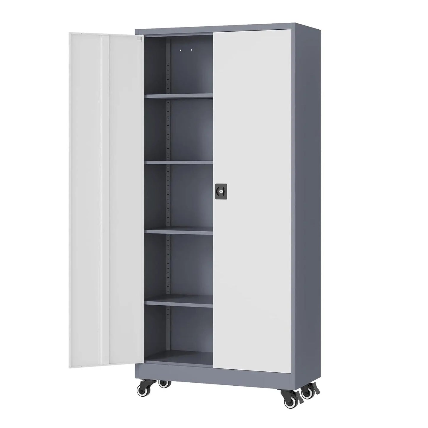 Metal Rolling Storage Cabinet-74.6” Tall Steel File Cabinets with Wheels Lockable Doors and Adjustable, Customized