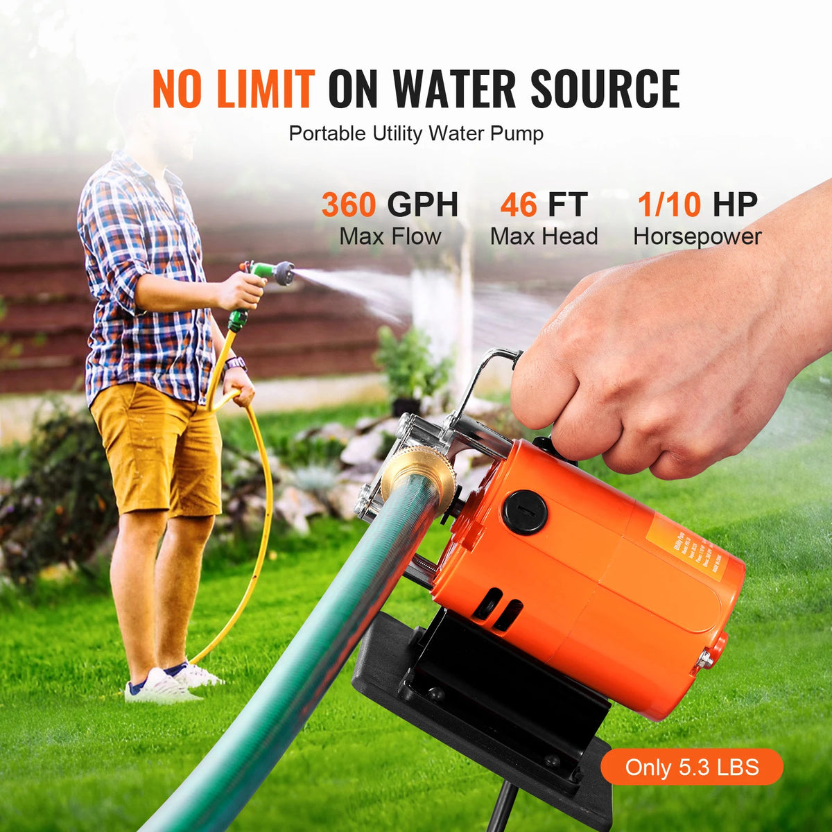 SucceBuy Water Transfer Pump 120V AC 360GPH 1/10 HP Portable Electric Utility Pump for Garden, Rain Barrel, Pool, Pond, Aquarium
