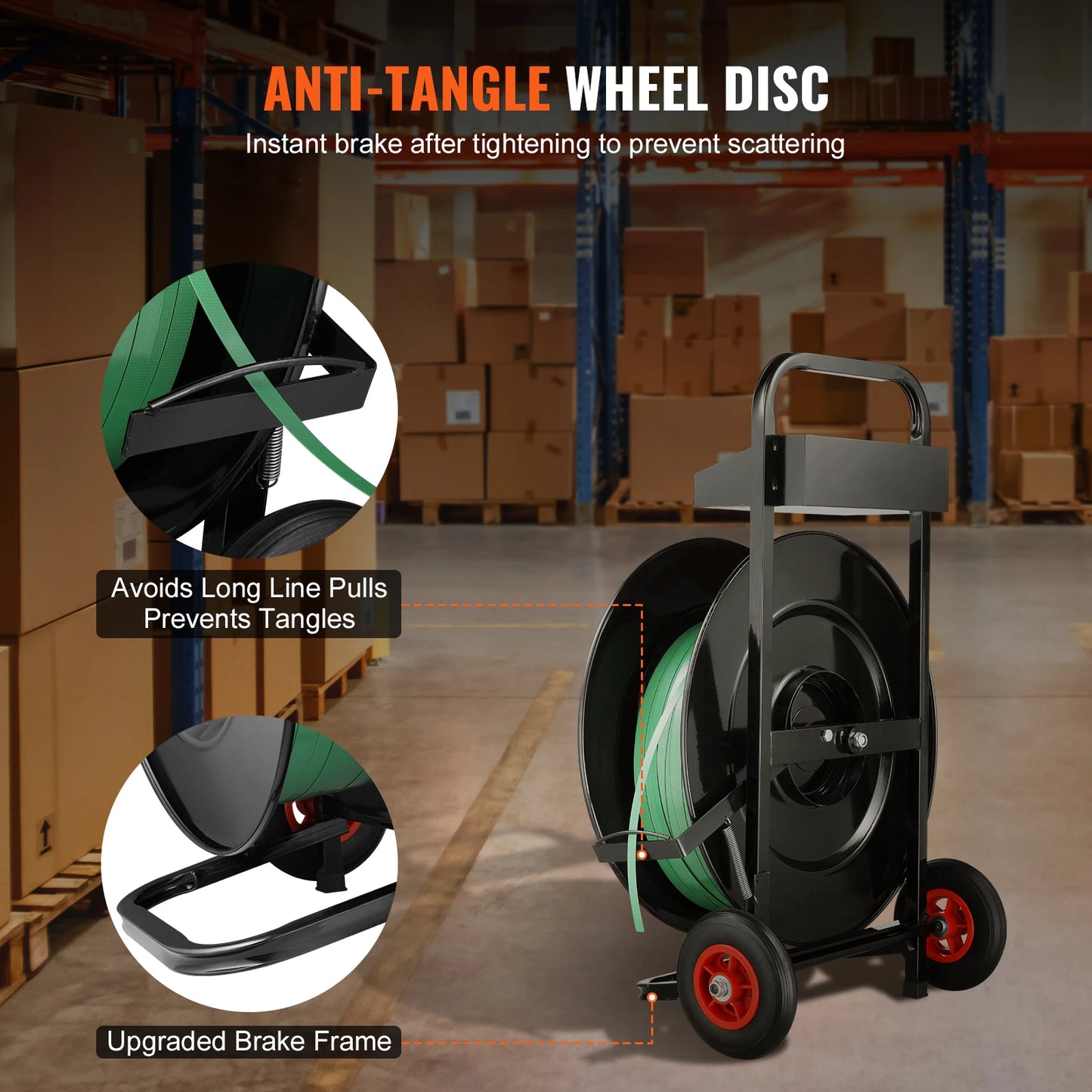 SucceBuy Banding Strapping Cart 8"/16" Core Size Strapping Dispenser with Anti-Retreat Pulleys for PET/PP/Fiber Strapping Coils