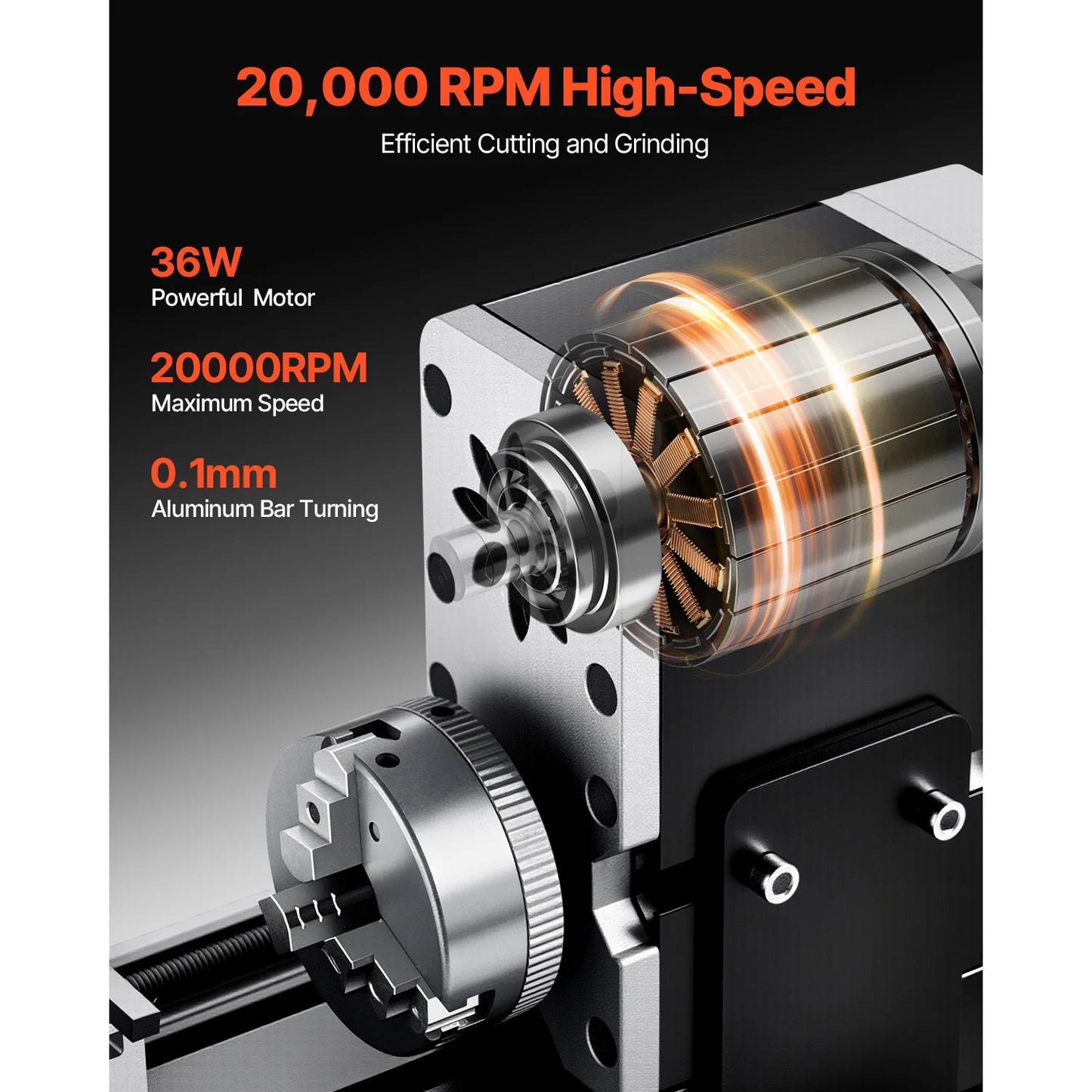 SucceBuy 2.76x5.12 in Mini Metal Lathe Machine 36W 20,000 RPM Speed + 3-jaw Chuck Aluminum Alloy for Processing Precision Parts