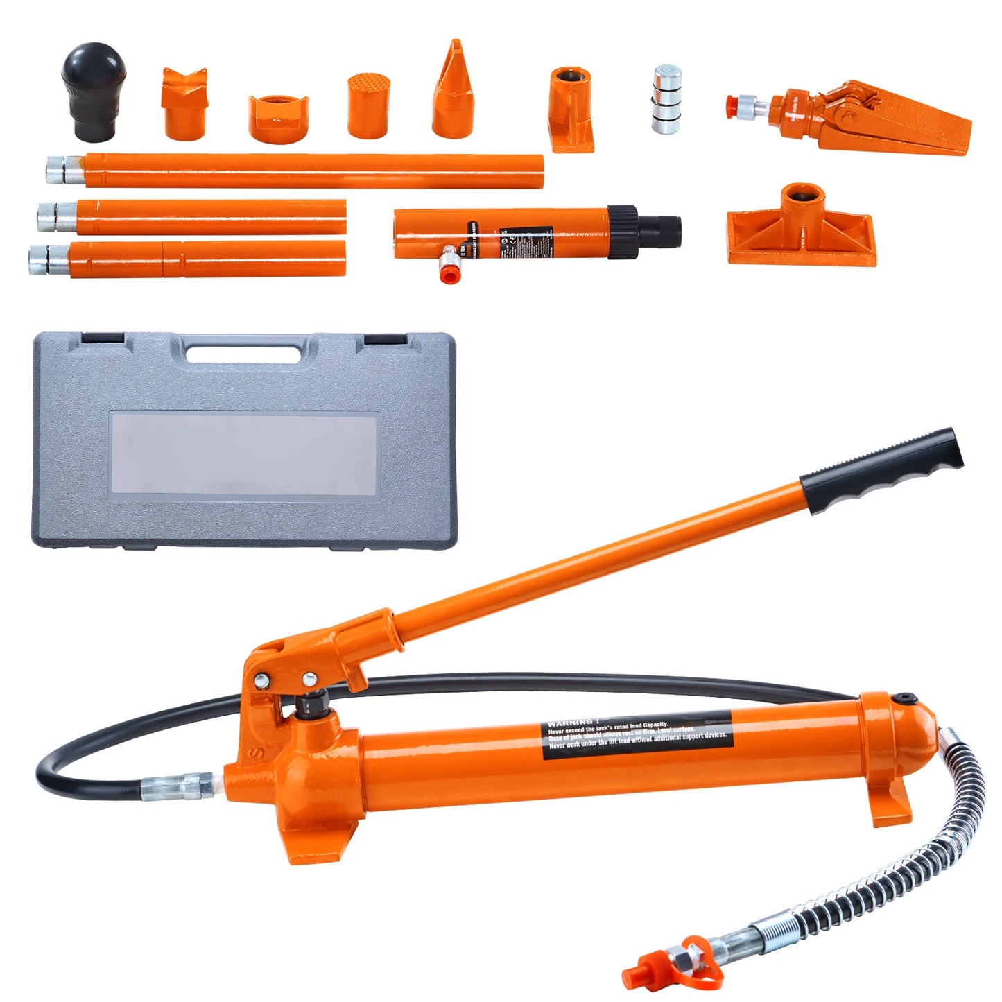 SucceBuy 10/12T Porta Power Kit Portable Hydraulic Jack with 4.6 ft/1.4 m Oil Hose Auto Body Frame Repair Kit with Storage Case