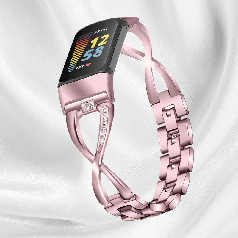 Fashionable Watch band For Fitbit Charge 5 Smart watch For Charge 5 Wrist Bracelet Band Zinc alloy diamond strap Correa Metal