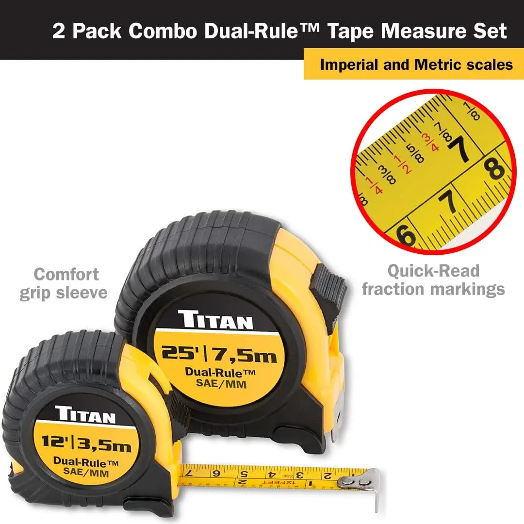 Tape Measure Set with Easy-Read Markings and Durable Case, 12-Foot and 25-Foot, 2-Piece