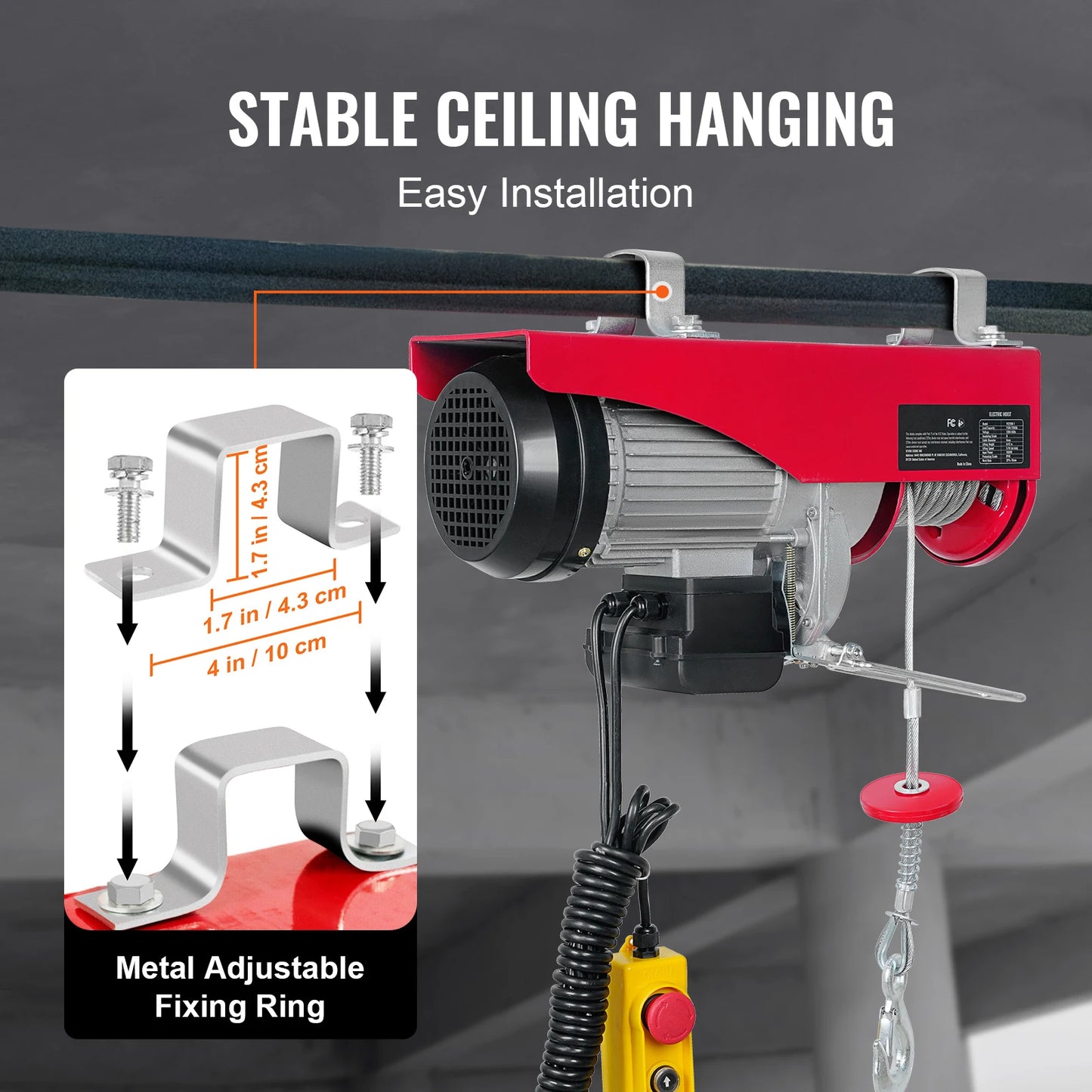 SucceBuy 200-800kg Electric Hoist with Wired/Wireless Remote Control Lifting Crane Cable Hoist Winch for Boat Garage Elevator
