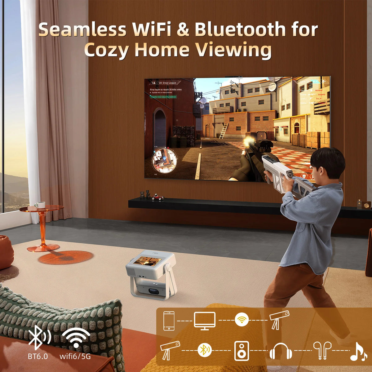 Xbj A5Pro Smart Touchscreen Projector With Wifi Auto Keystone