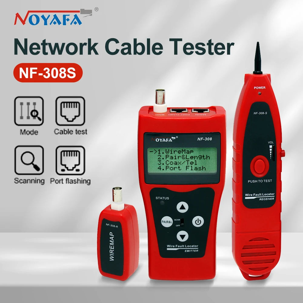 Noyafa Network Cable Tester NF-308S LCD Display Cable Tracker Measure Length Wiremap Tester RJ45 RJ11 Network Tester Tools