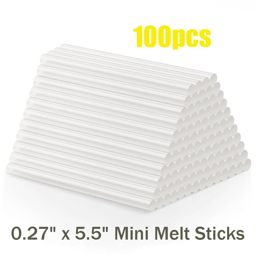 100Pcs Hot Glue Sticks 0.27' X 5.5' (7mm X 140mm) Clear Mini Melt Glue Sticks Compatible with All Temperature Glue Guns - Strong Bond EVA Adhesive for Crafts Wood DIY Home Repair School Projects