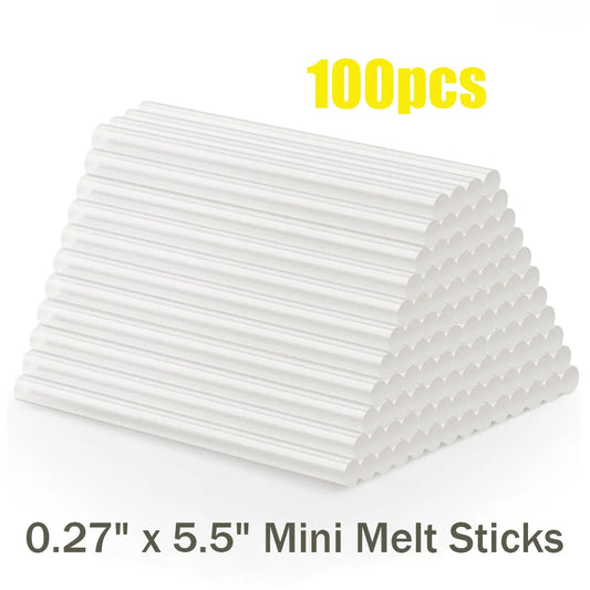100Pcs Hot Glue Sticks 0.27' X 5.5' (7mm X 140mm) Clear Mini Melt Glue Sticks Compatible with All Temperature Glue Guns - Strong Bond EVA Adhesive for Crafts Wood DIY Home Repair School Projects