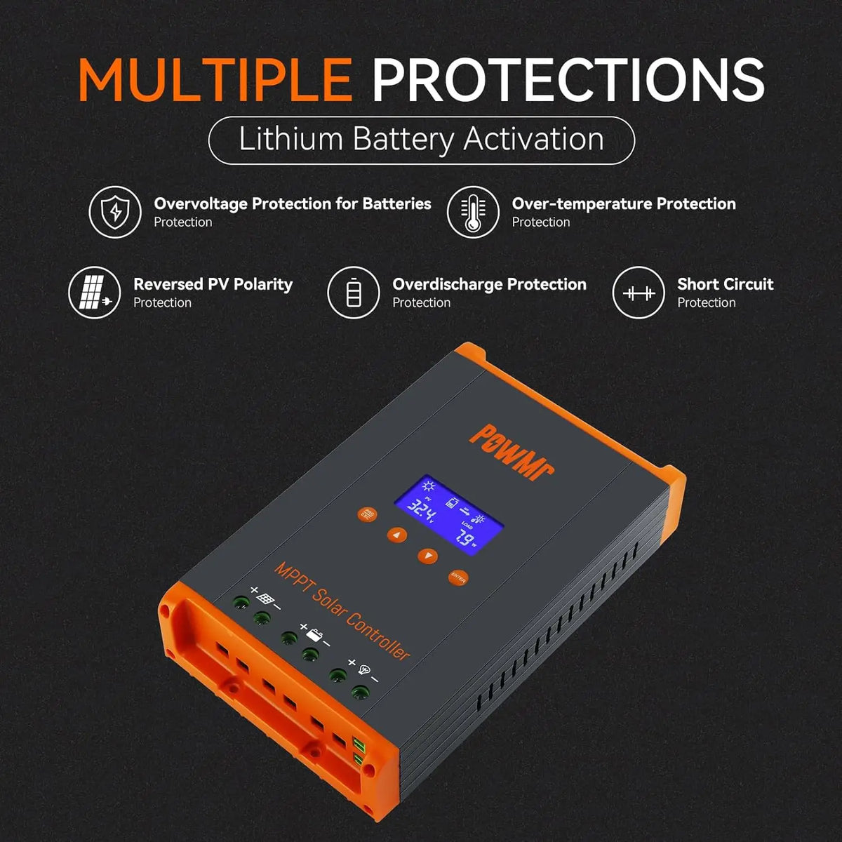 PowMr 60A MPPT Solar Charger Controller With LCD Display