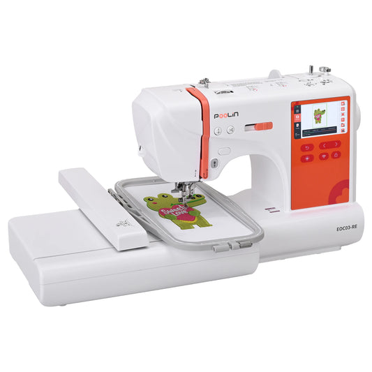 POOLIN EOC03RE Home Computerized Embroidery Machine for Beginners with  4*9.2" large embroidery area size