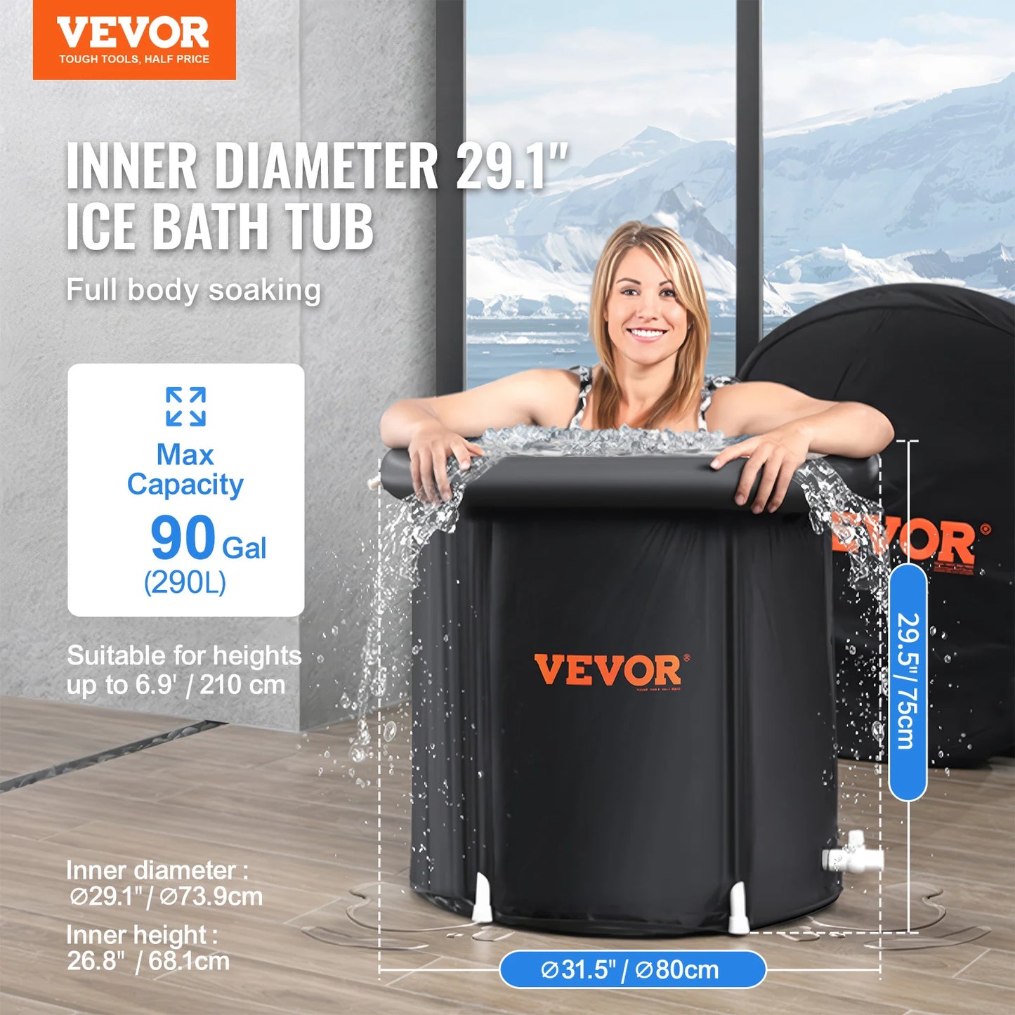 SucceBuy Ice Bath Tub Plunge Portable Ice Barrel Plunge Pool Cold Water Therapy for Athlet Recovery Fold Bathtub with Cover