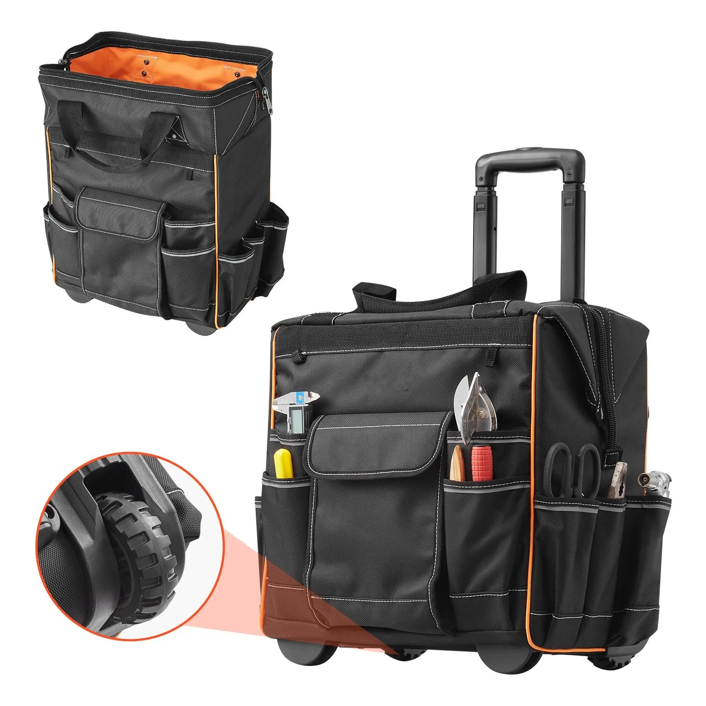 SucceBuy 110Lbs Rolling Tool Bag 25 Pockets Roller Tool Bag on Wheels with Telescoping Handle Toolbag Organizers for Mechanic