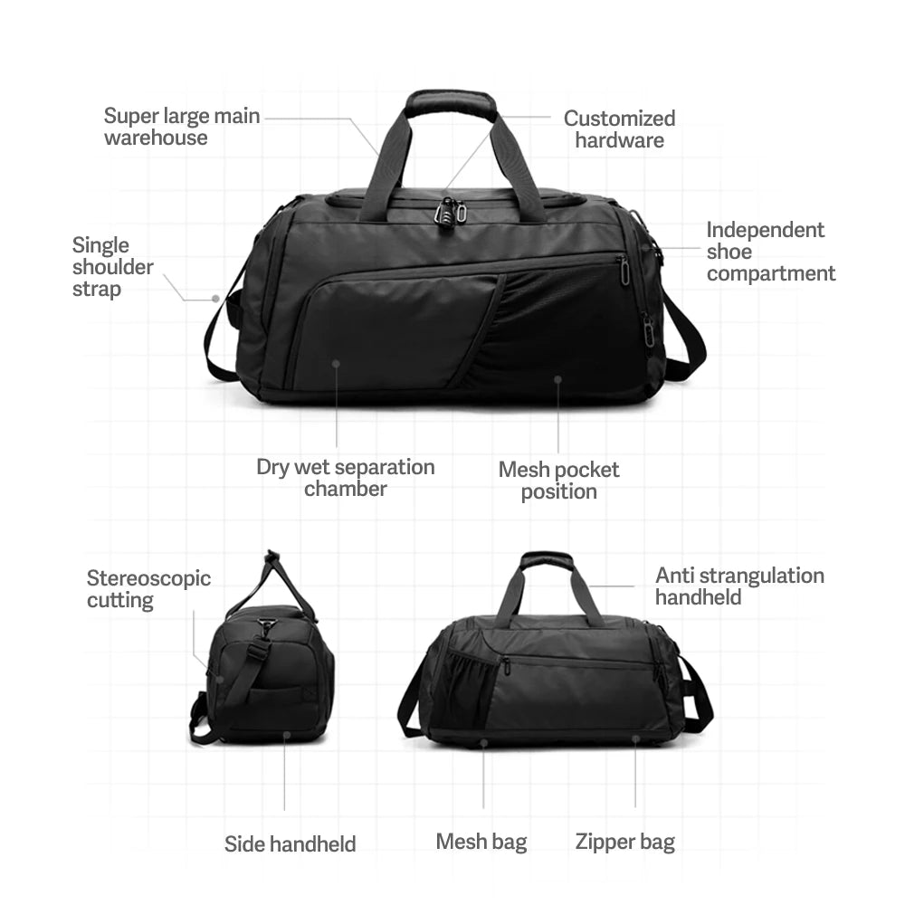 NINGKIN Gym Duffle Bag Waterproof Sports Duffel Bags Travel Weekender Bag for Men Women Overnight Sports Duffel Bags Dry Wet Separation