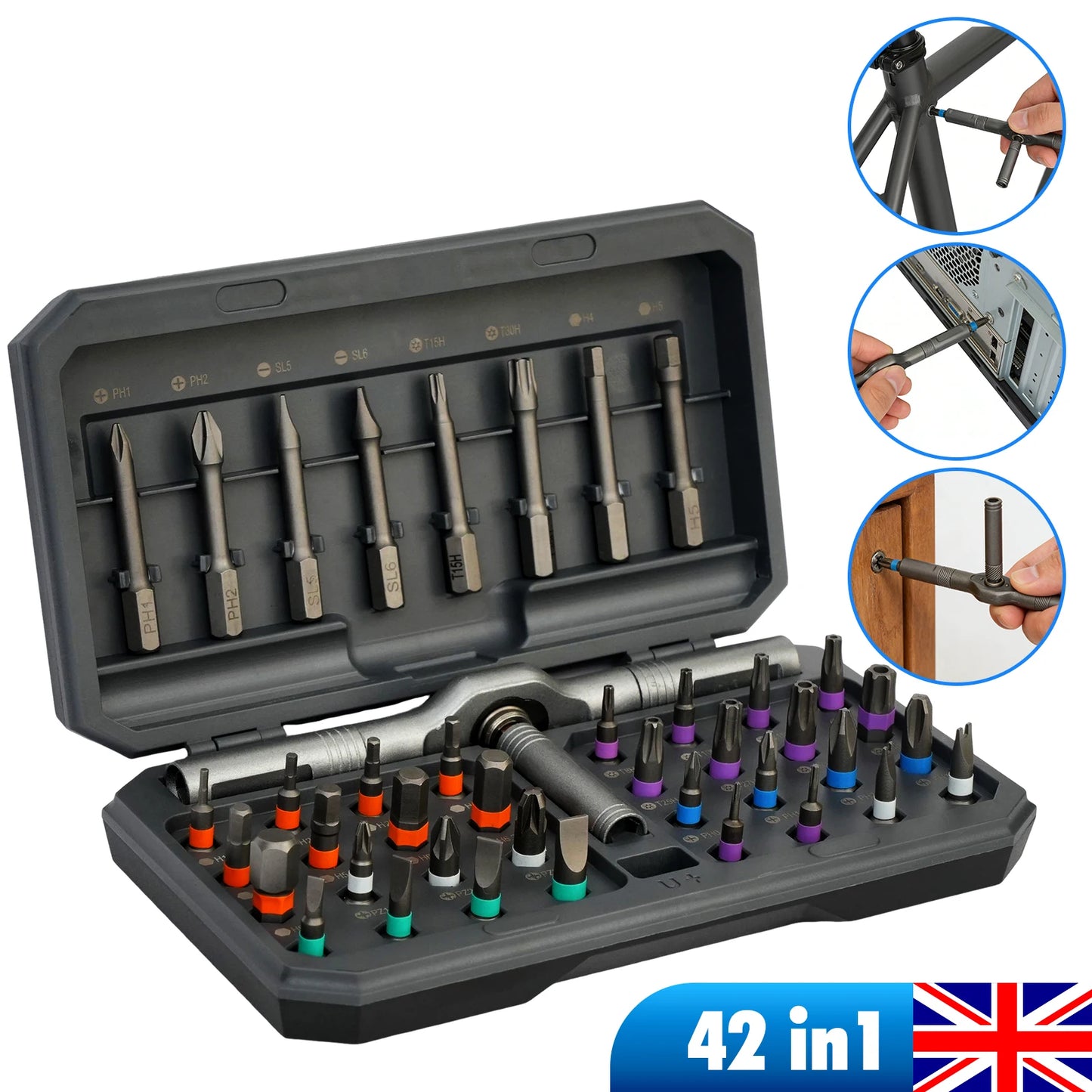 42-in-1 Magnetic Screwdriver Set T-handle Multifunctional Ratchet Screwdriver Bit Kit for Household DIY Bicycle Repair