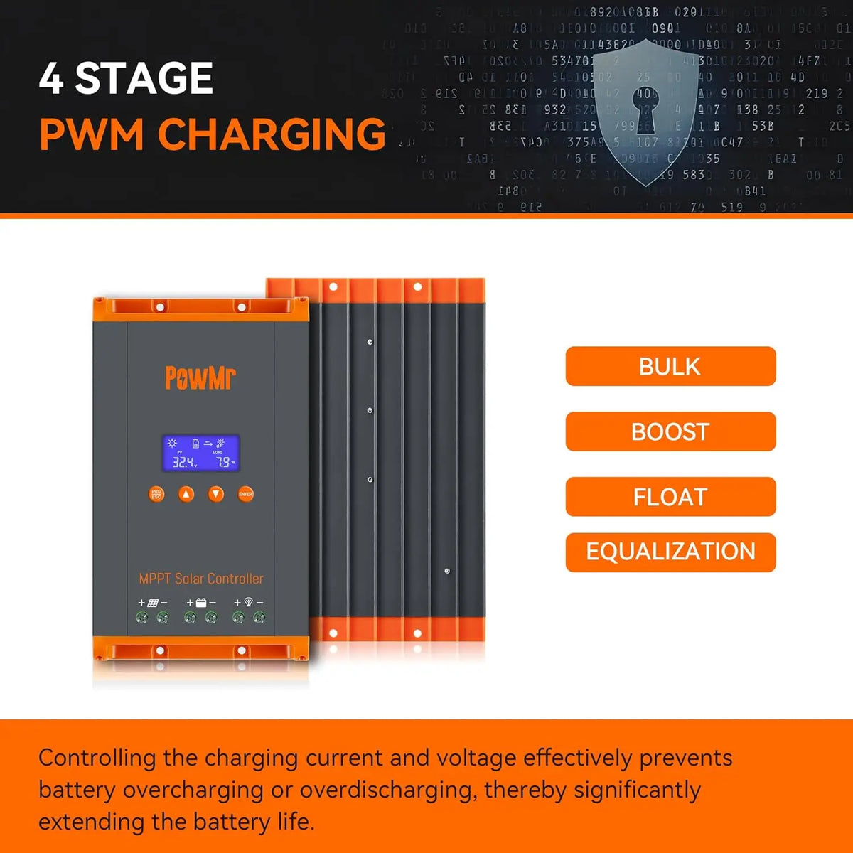 PowMr 60A MPPT Solar Charger Controller With LCD Display