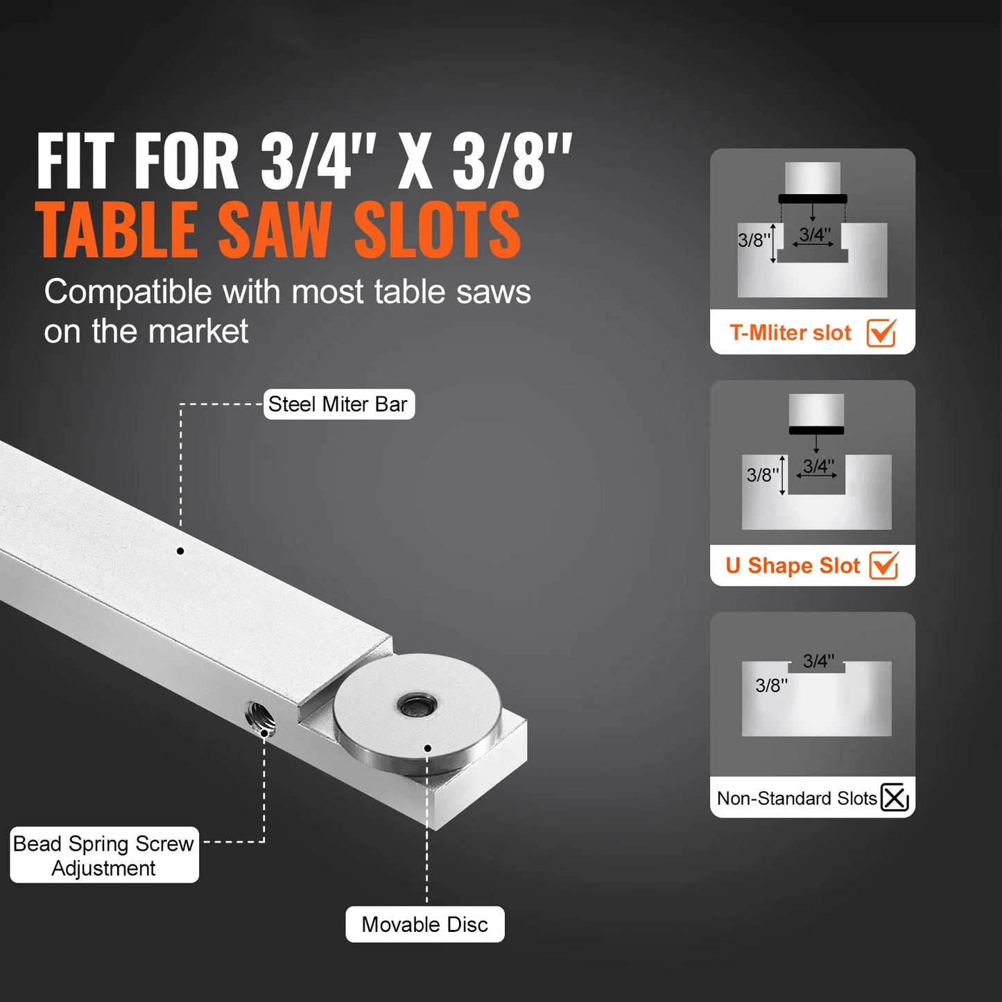 SucceBuy Precision Miter Gauge Standard Slot 3/4'' x 3/8'' Aluminum Alloy Table Saw 24/18/19-35 in Grating 15 Angle Stops DIY