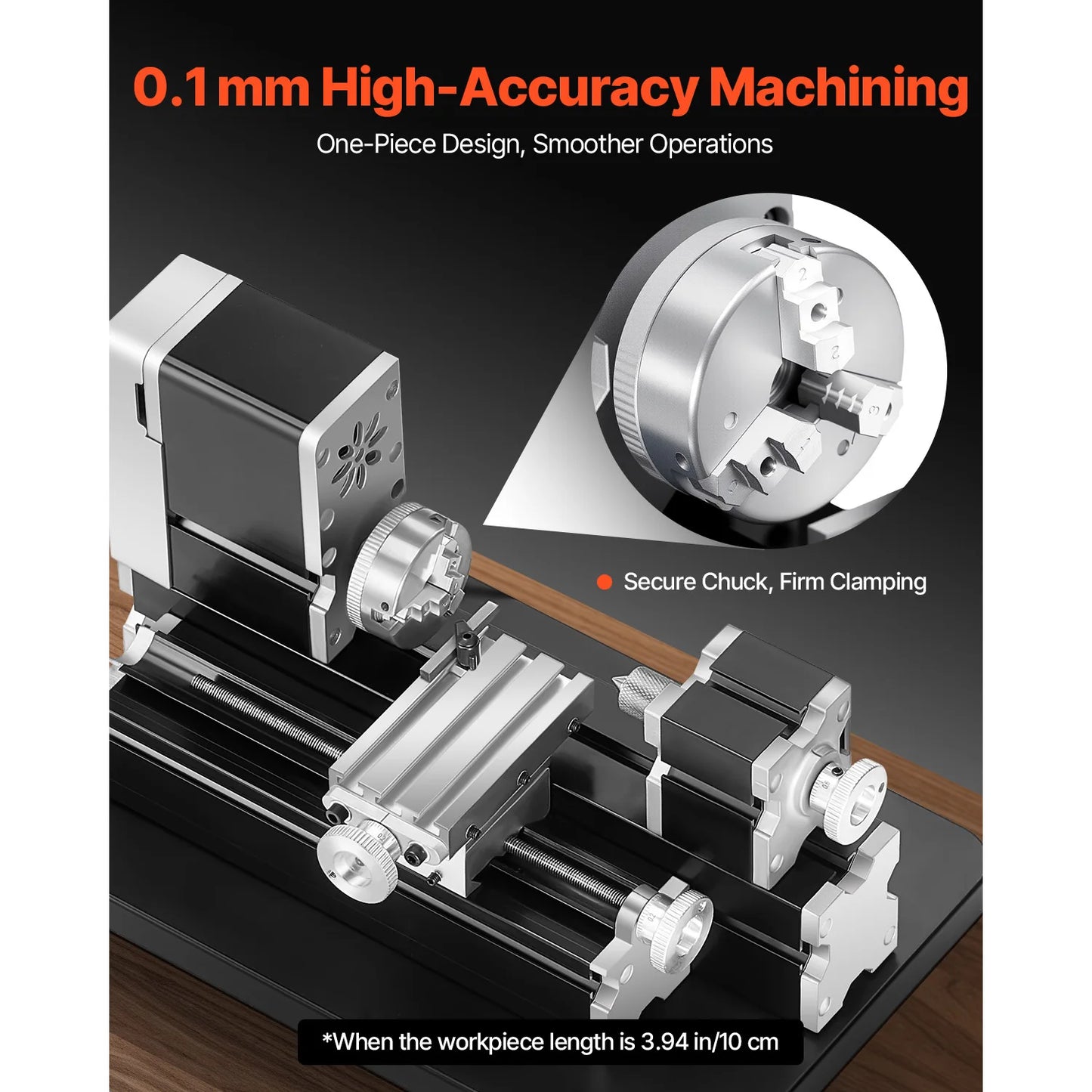 SucceBuy 2.76x5.12 in Mini Metal Lathe Machine 36W 20,000 RPM Speed + 3-jaw Chuck Aluminum Alloy for Processing Precision Parts
