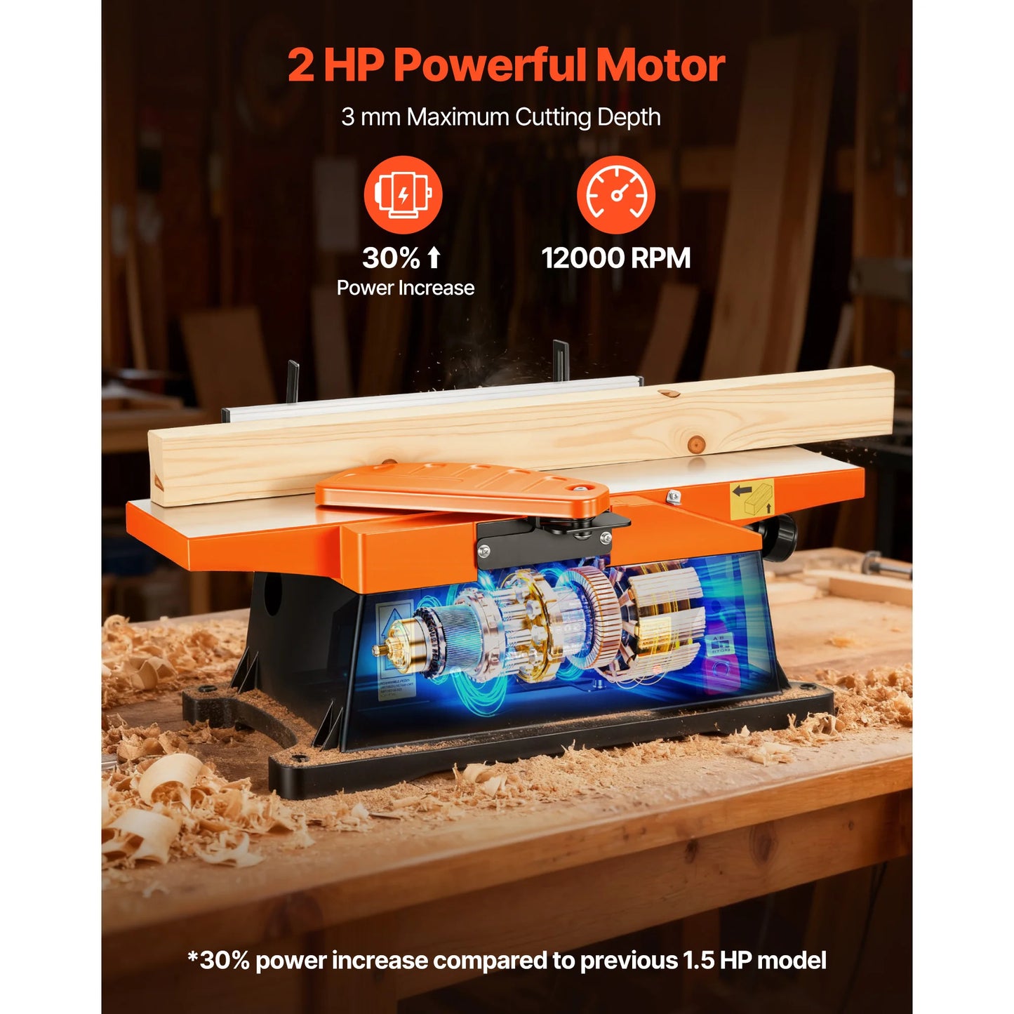 SucceBuy 6in 2HP 12000 RPM Benchtop Jointer 6 x 23 in Cast Aluminum Table Up to 1/8in Depth Adjustable Fence for Woodworking DIY