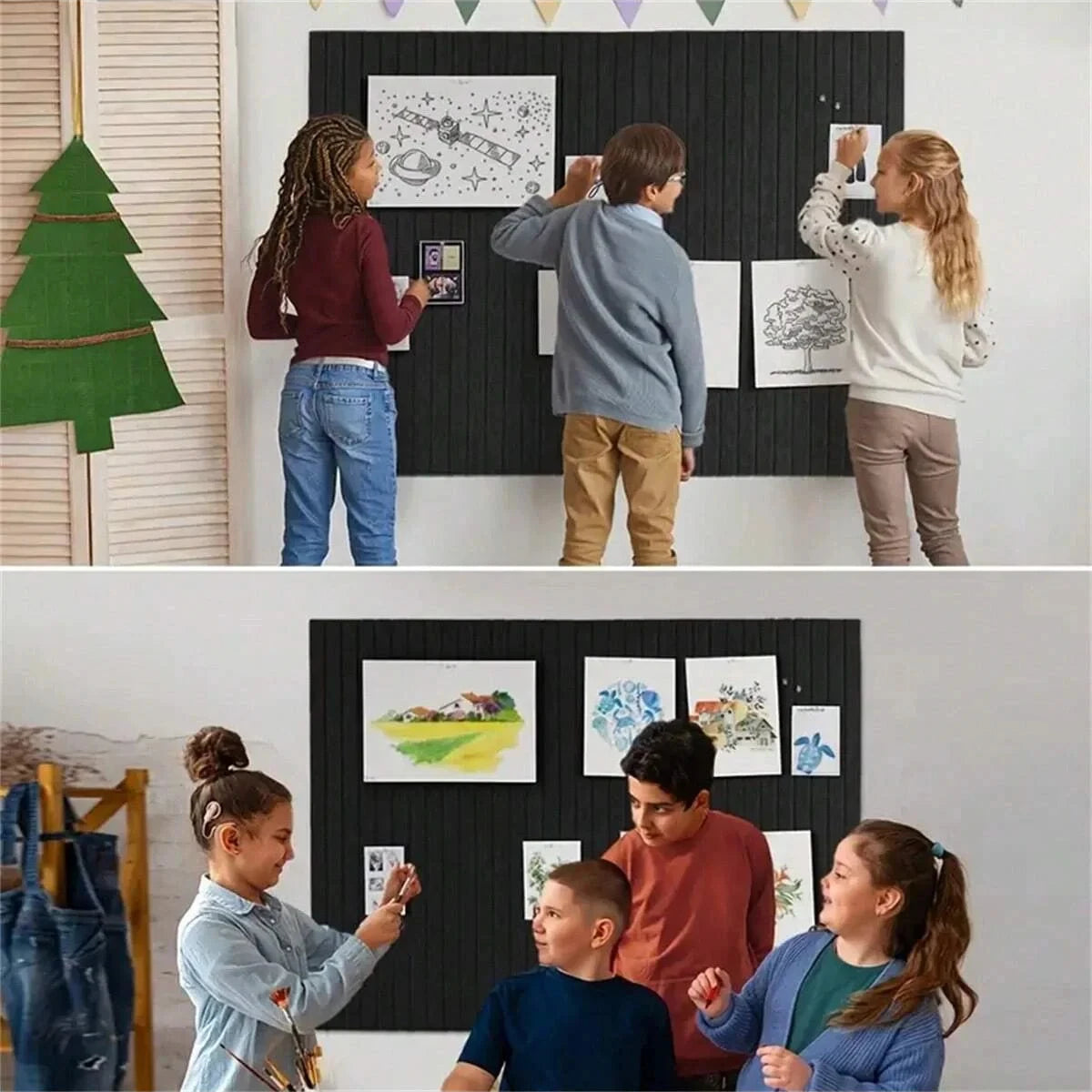 6/12PCS Felt Wall Panel Stickers Decorative Bulletin Board for Photo Display Living Room Bedroom TV Background Wall Home Decor School Decor