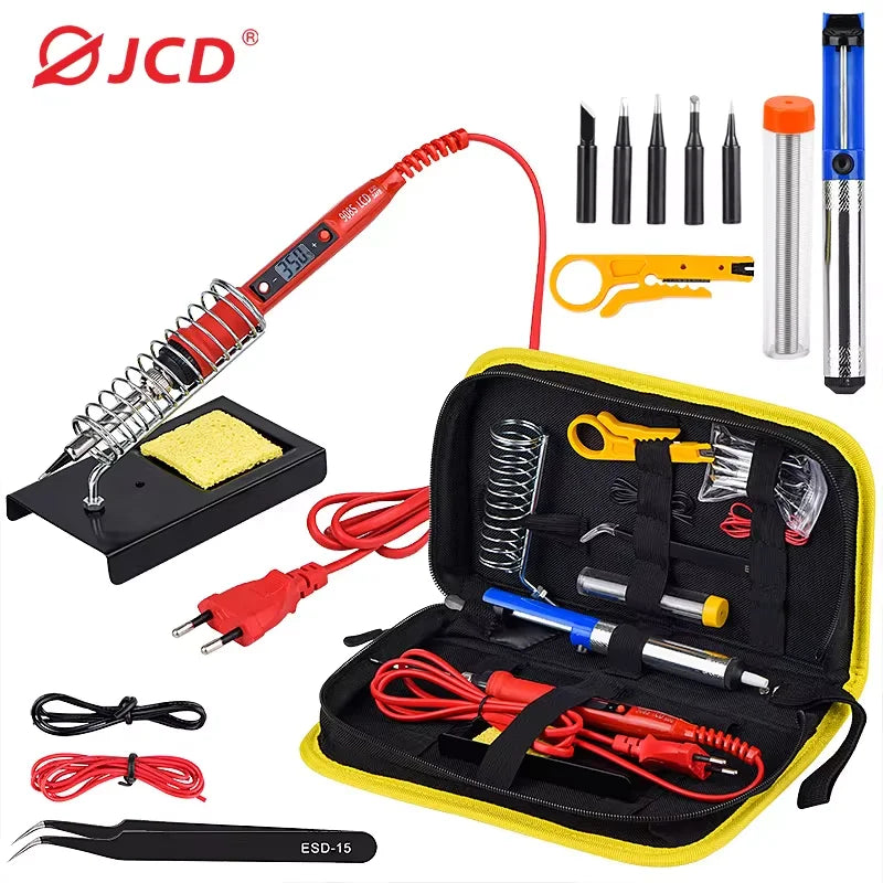 JCD 80W Electric Soldering Iron Set Adjustable Temperature 110V Replaceable Soldering Iron Head Soldering Iron Pen Welding Kit