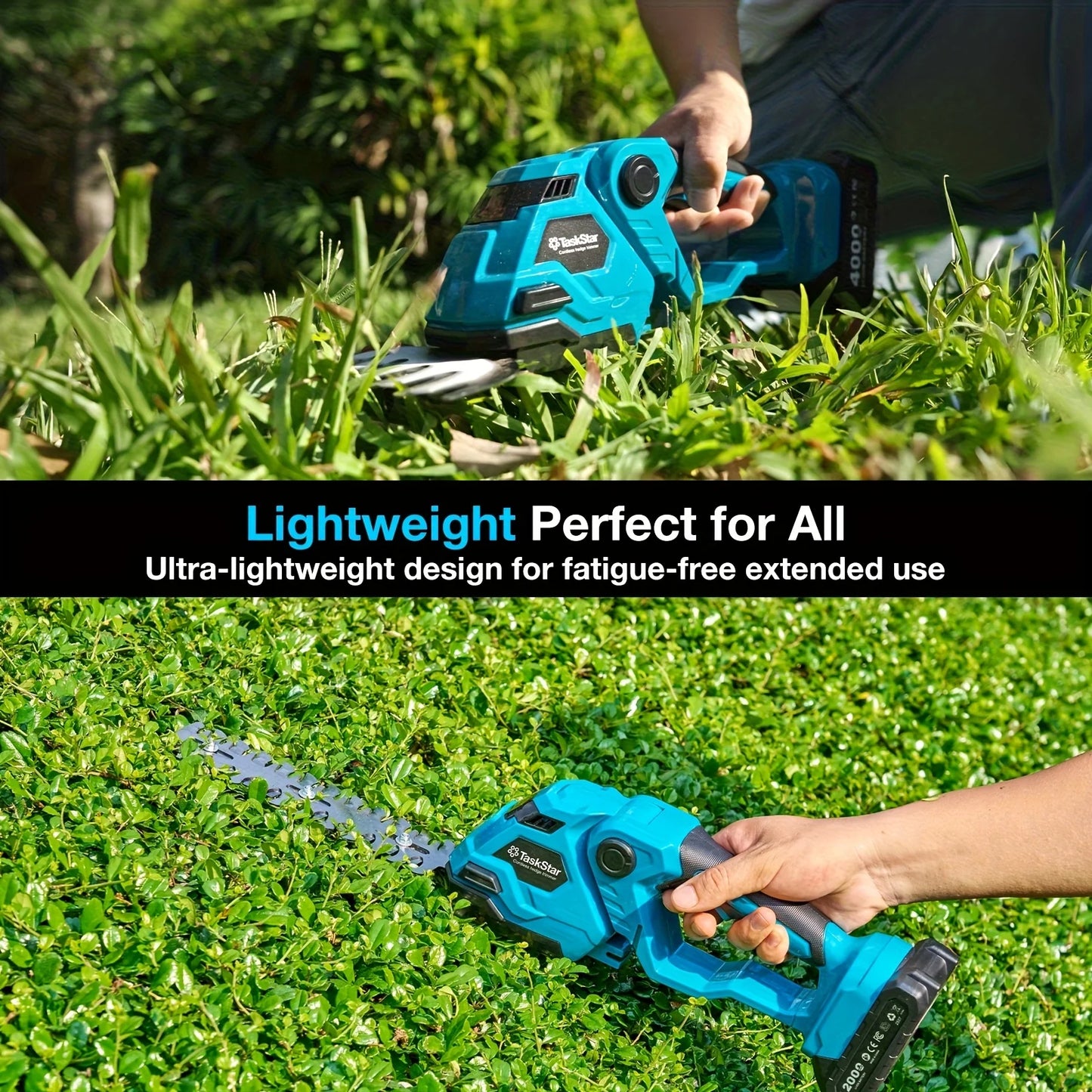 TaskStar 3-in-1 Cordless Telescopic Pole Hedge Trimmer&Electric Grass Shears&Hedge Clippers For Garden Weed Bush Tree Branches