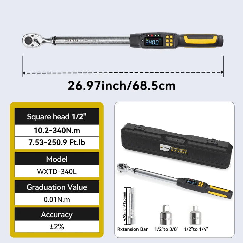 1/2'' Digital Torque Wrench 2% Accuracy Hand Tools 1/4'' 3/8'' Torque Wrench Digital For Auto Motorcycle Bike Waxtron Hot