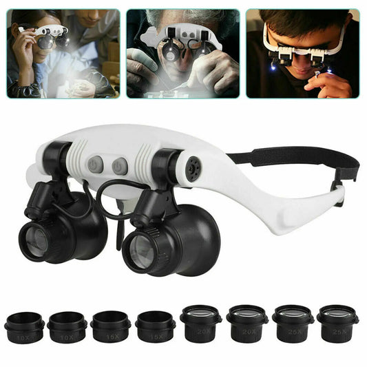 Accurate 10X 15X 20X 25X LED Magnifier Double Eye Jewelery Watch Repair Tools LED Lanp Loupes Watchmaker Strap Microscope Glass