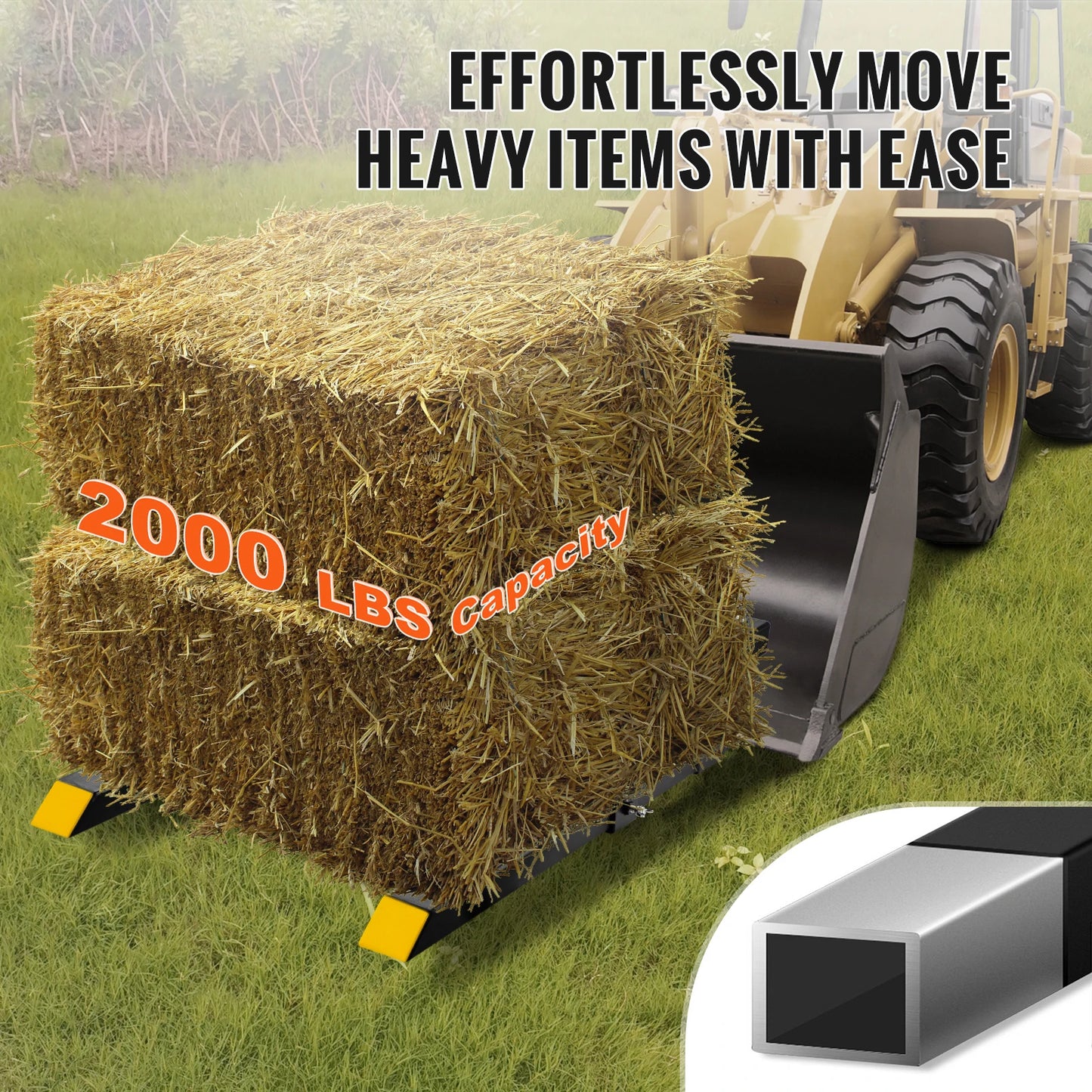 SucceBuy 43" Clamp on Pallet Forks 2000lbs Tractor Bucket Forks Heavy Duty Pallet Forks for Tractor Attachment Skid Steer