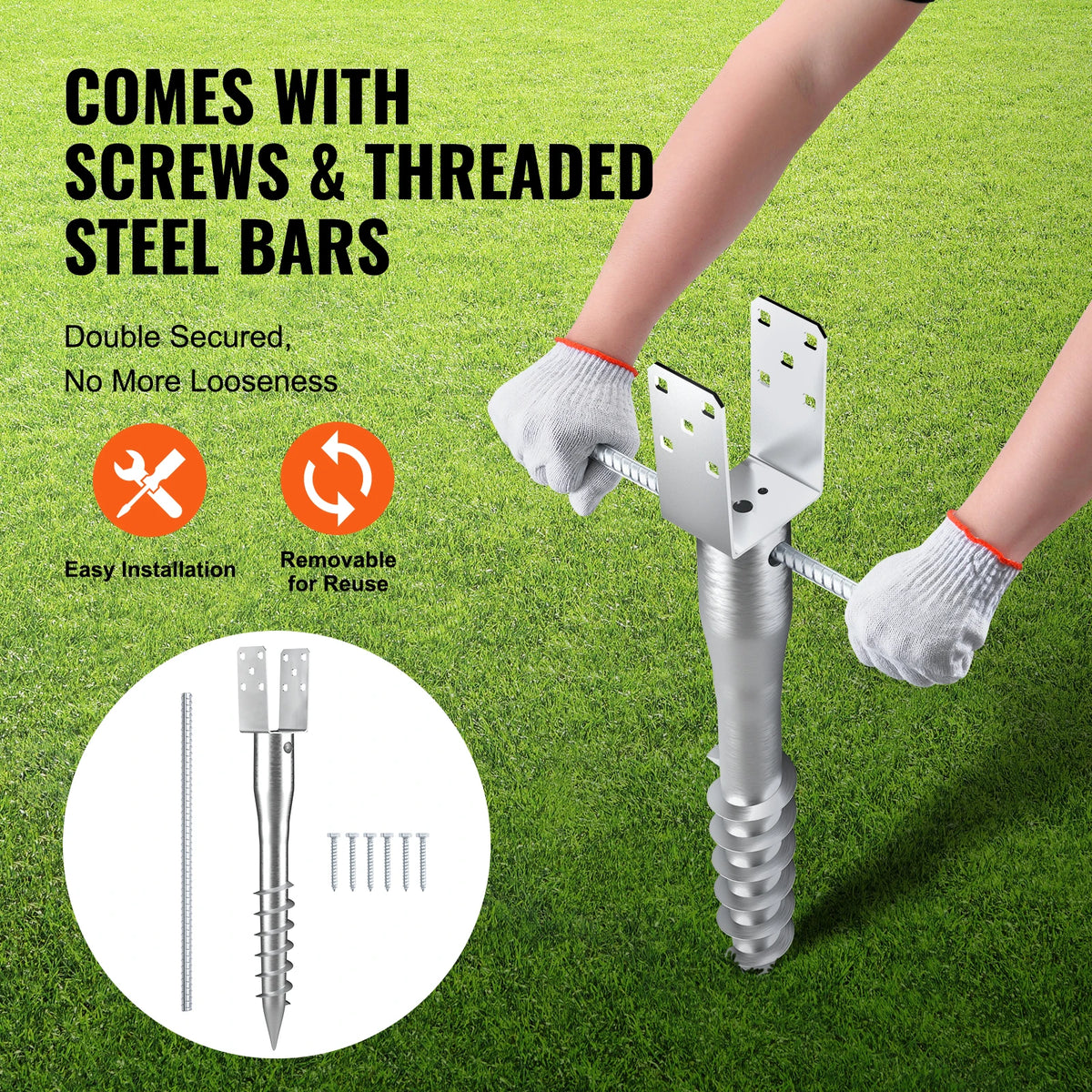 Heavy Duty Steel Ground Anchor Screw Post Stake With Clamp