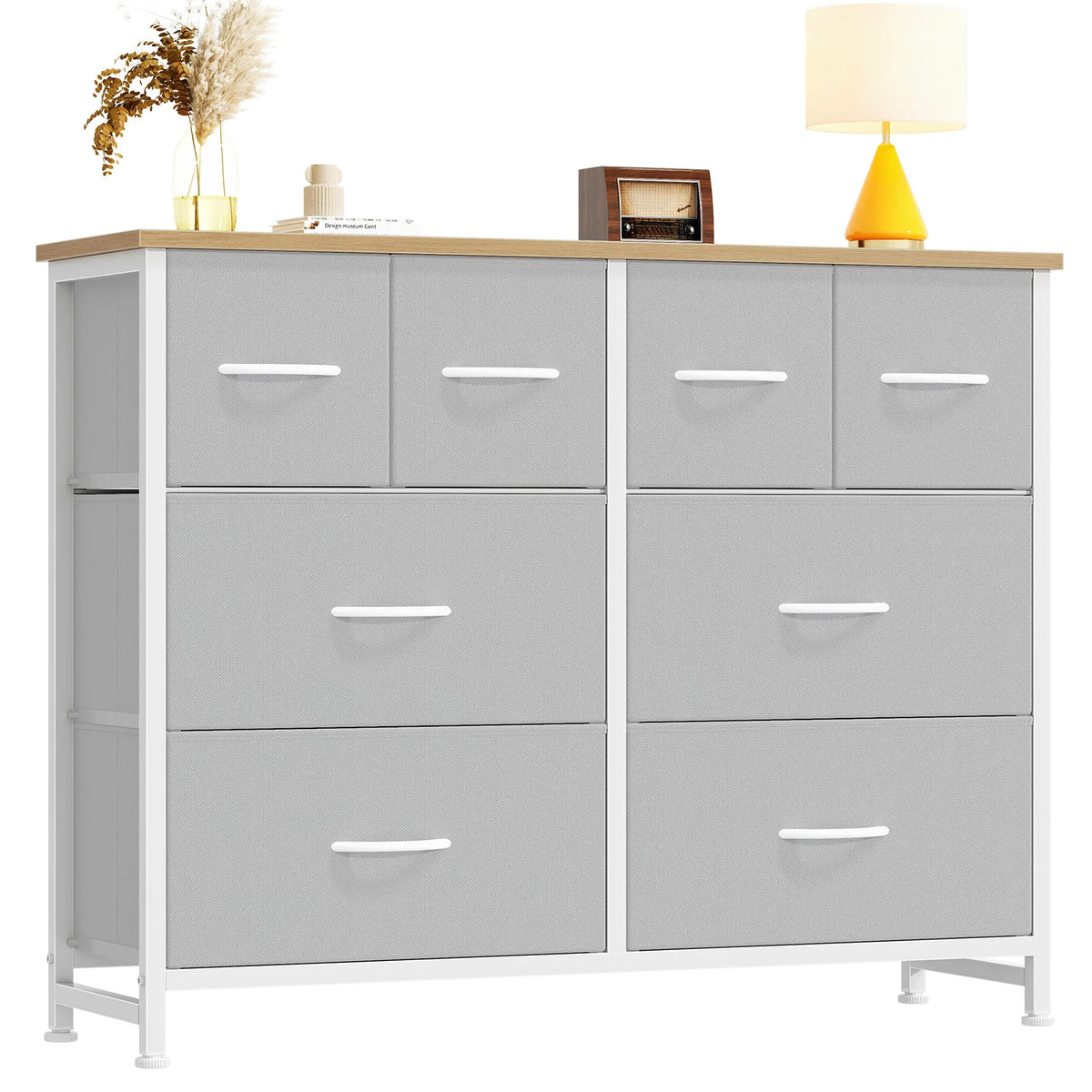 JHK Modern Fabric Drawer Dresser With Metal Frame For Home