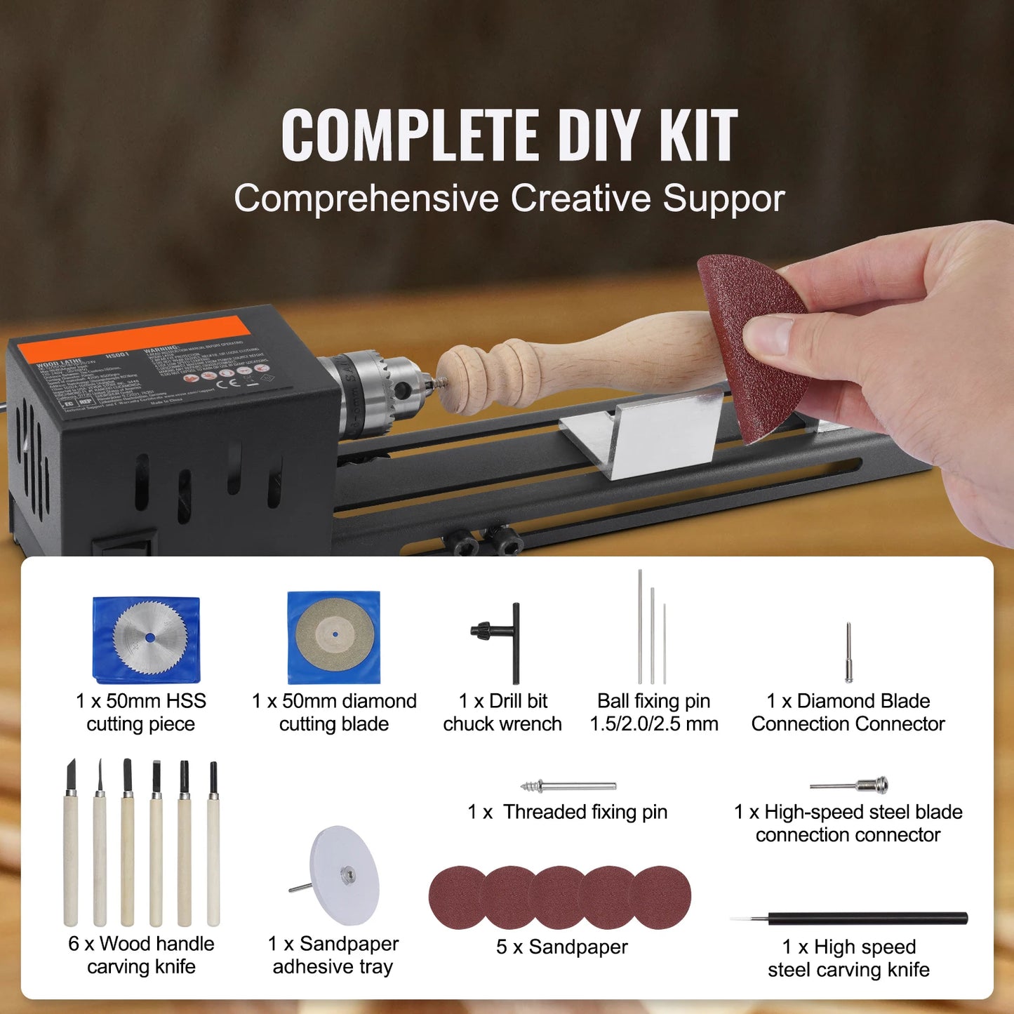 SucceBuy Mini Wood Lathe Machine 2.76inx6.3in 24VDC 96W Machine Accessories 7 Speed s for DIY Woodworking Wood Drill Rotary Tool