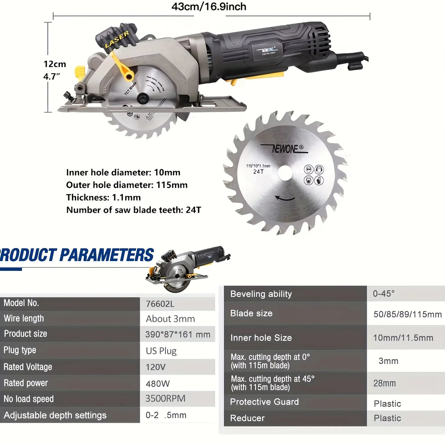 NEWONE Electric Mini Circular Saw With Laser For Cut Wood, PVC Tube, Multifunctional Electric Saw DIY Power Tool