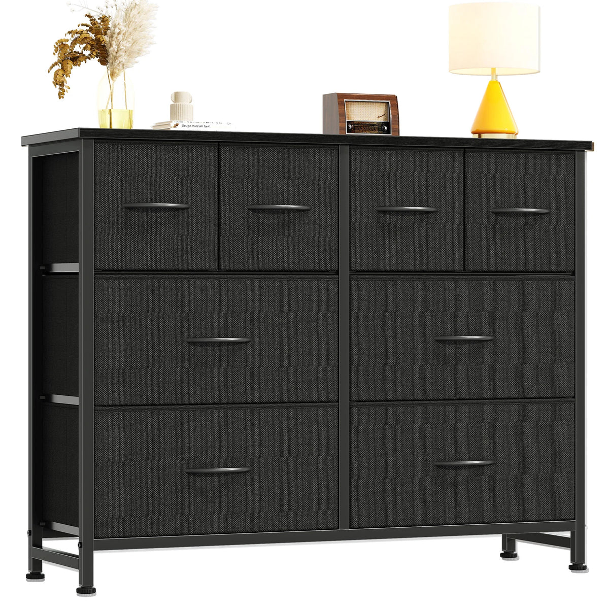 JHK Modern Fabric Drawer Dresser With Metal Frame For Home