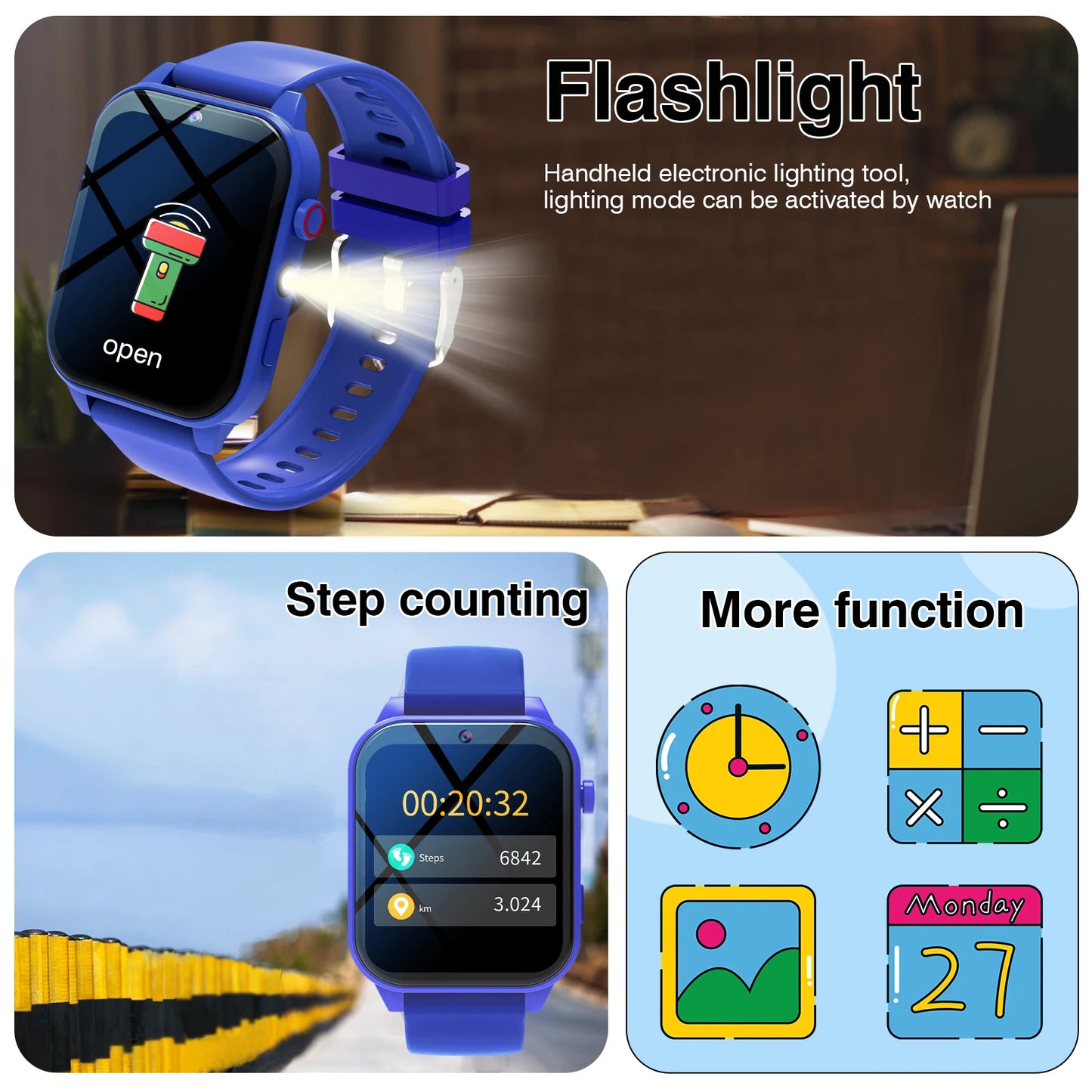 Kids′s Smart Watch 18 Games Camera Waterproof Flashlight Sleep Monitoring For Birthday Holiday Gift Boy Girl Children
