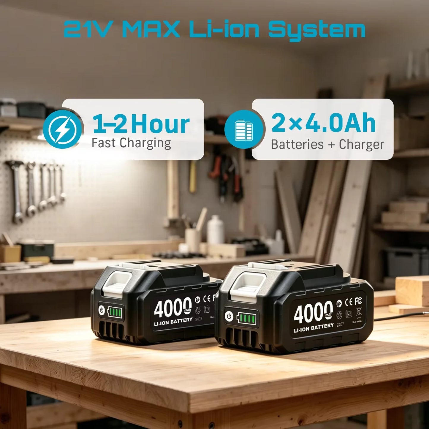 Rechargeable Lithium Battery 4.0Ah For Makita 21V Power Tool Cordless Saw Drill Grinder Blower Wrench Replacement Li-ion Battery